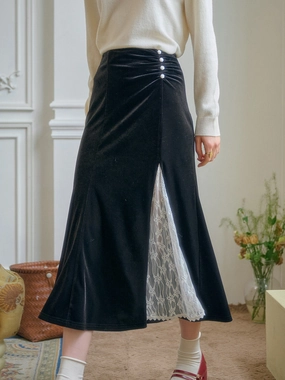 Angelique Elegant Lace Hollow Contrasting Velvet Skirt Rest Easy