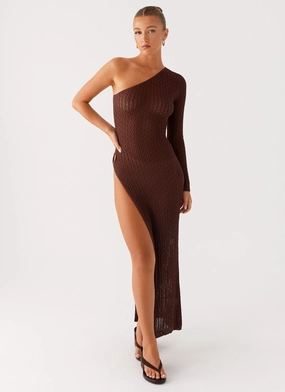 Kerri Knit Maxi Dress - Dark Chocolate Frayed-Edge