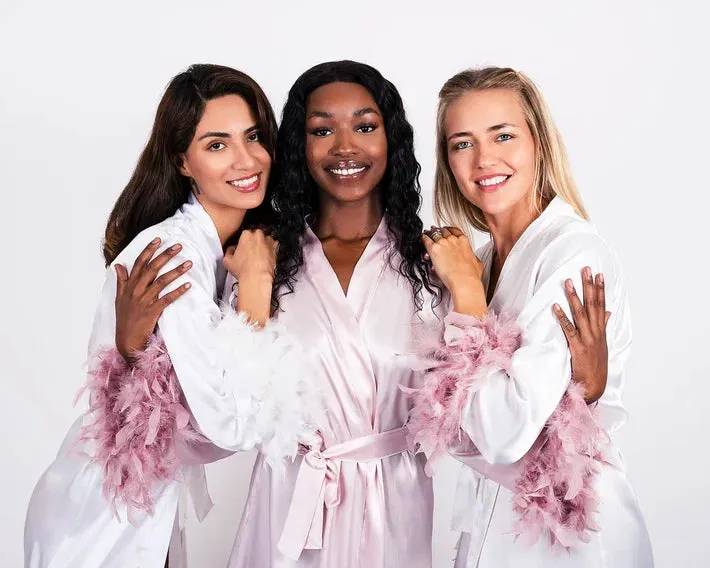 Bridesmaid Luxury Satin Robes  with Feathers