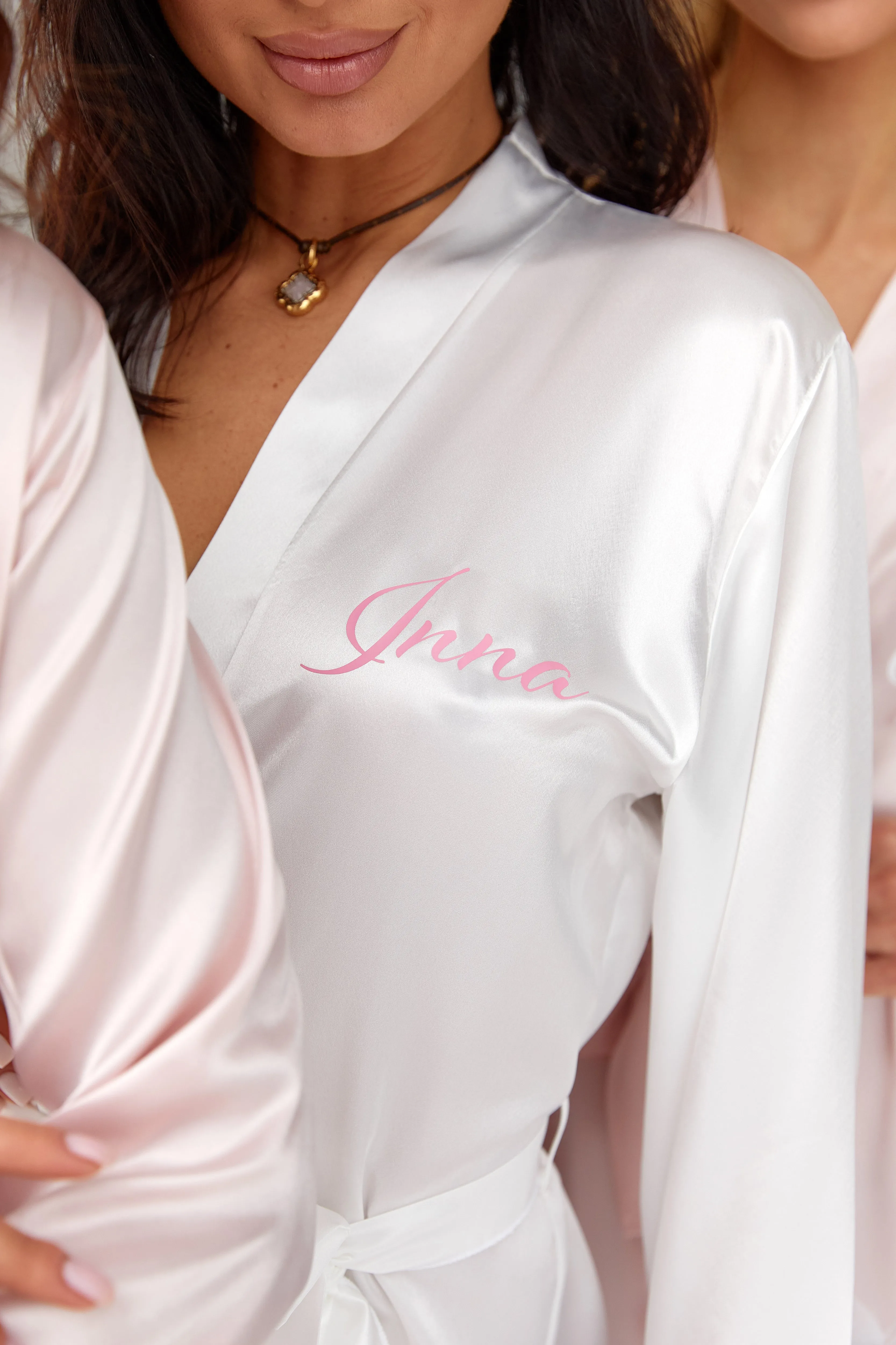Bridesmaid Luxury Satin Robes  with Feathers