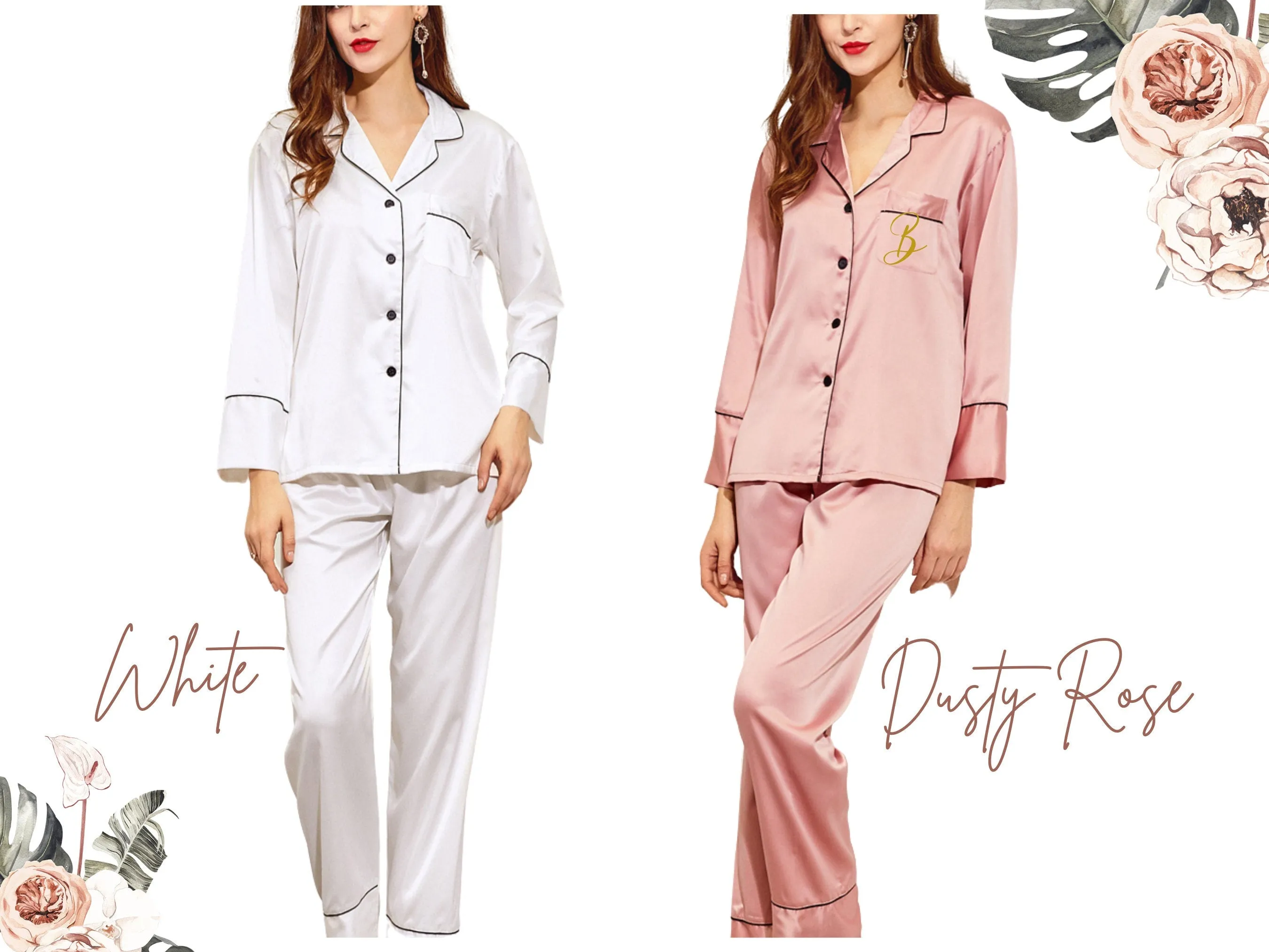 Bridesmaid Pajamas ,Bridal Party Gift, Bridesmaid Gifts , Long Pant   Long Sleeve Set ,Bachelorette Party, Personalized Gift