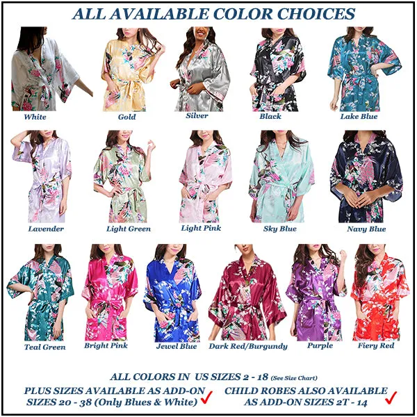 Bridesmaid Robe Set of 4, Floral, Womens Sizes 2-18, Mid Length