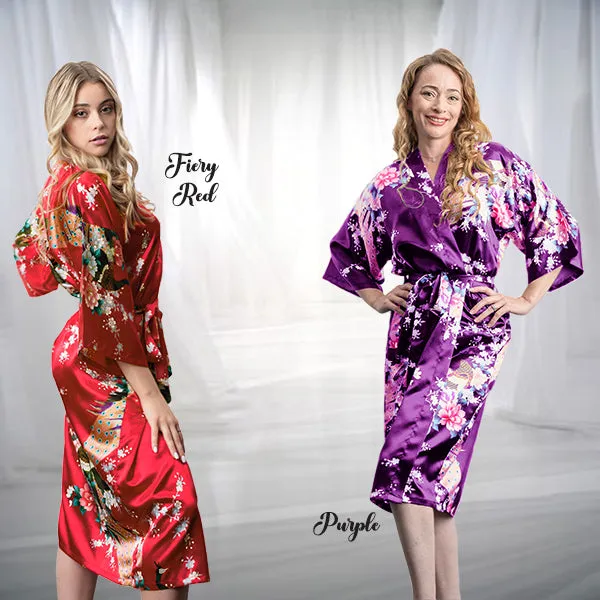 Bridesmaid Robe Set of 4, Floral, Womens Sizes 2-18, Mid Length