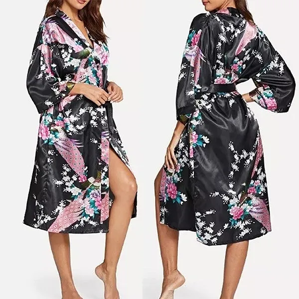 Bridesmaid Robe Set of 4, Floral, Womens Sizes 2-18, Mid Length