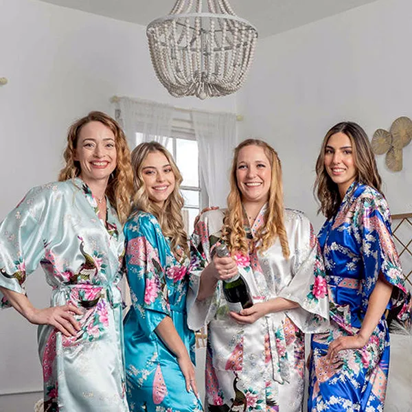 Bridesmaid Robe Set of 4, Floral, Womens Sizes 2-18, Mid Length