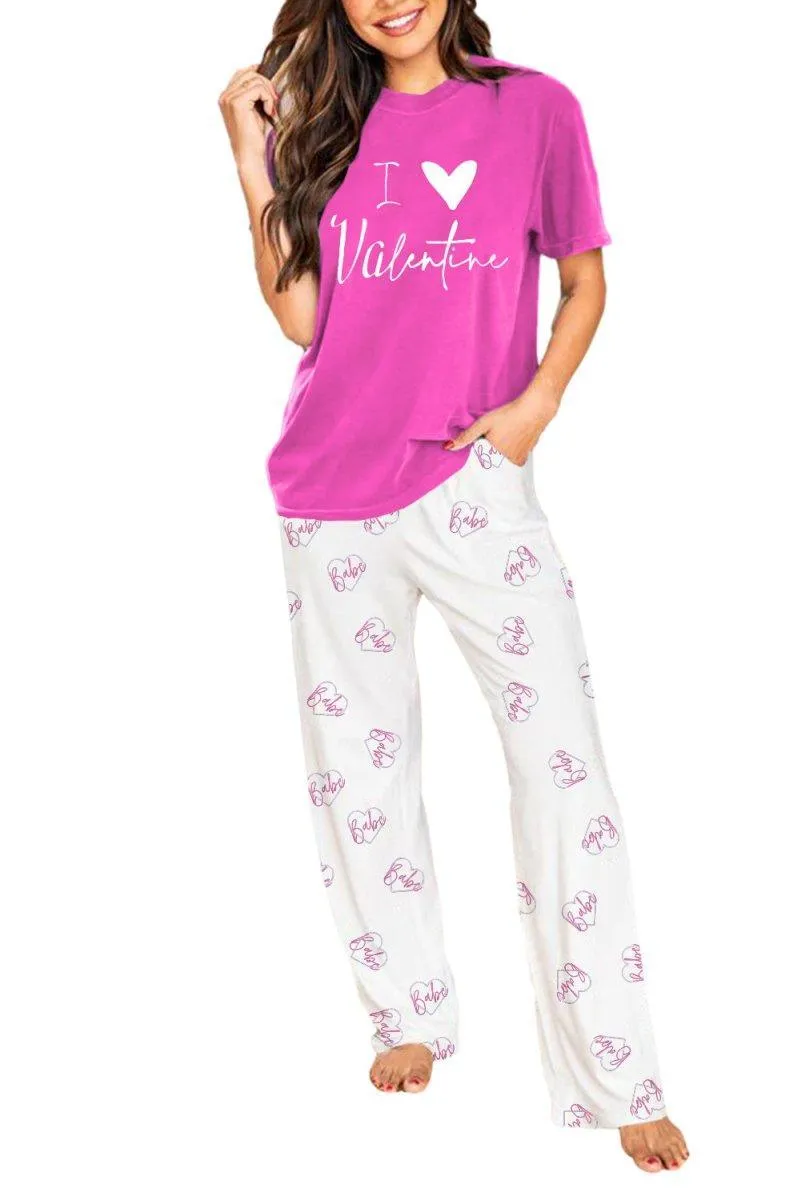 Bright Pink Valentine Lounge Pants Set
