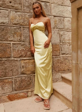 Dream Sight Lace Satin Maxi Dress - Lemon Urban Fit