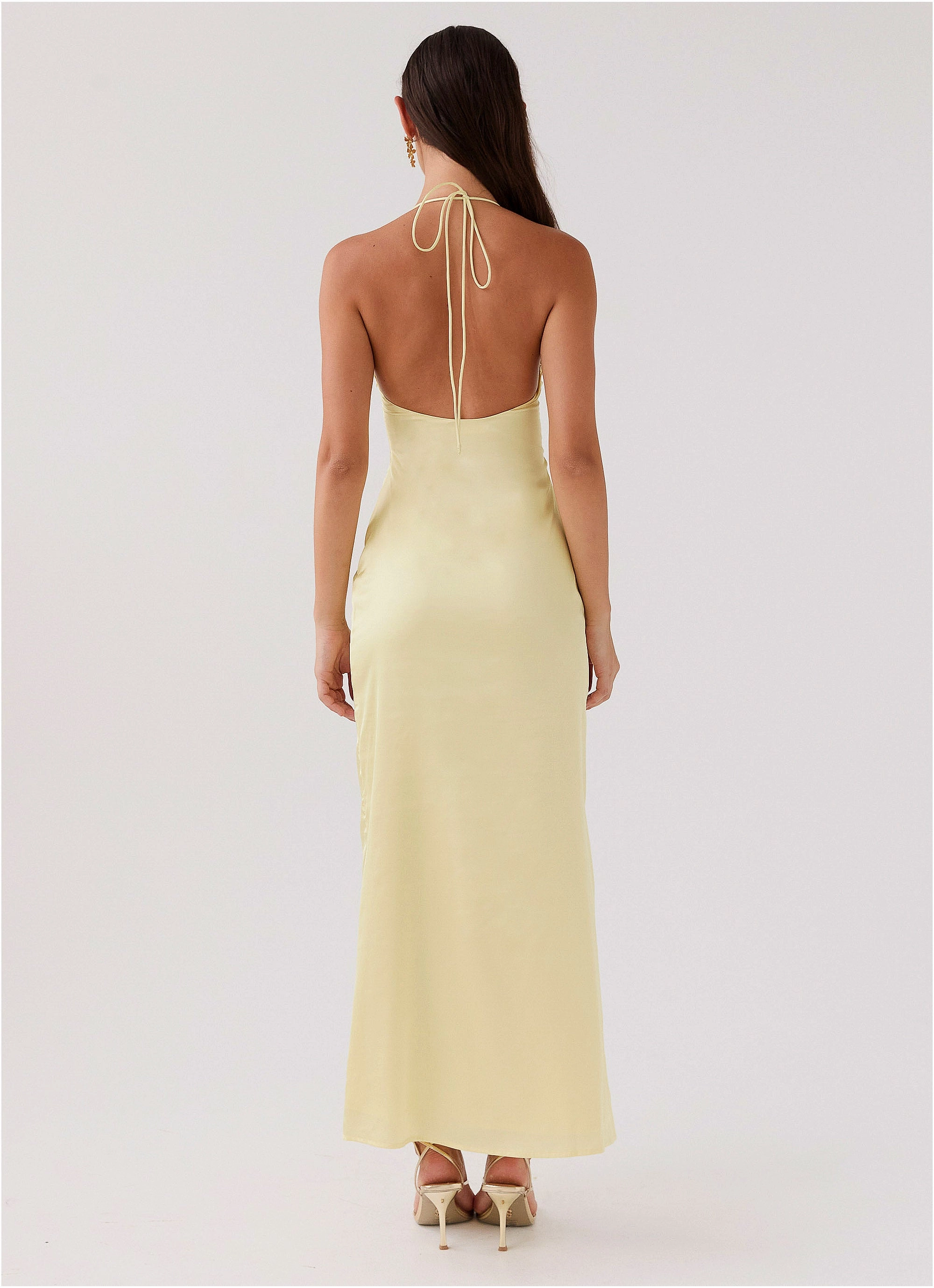 Dream Sight Lace Satin Maxi Dress - Lemon Curvy Glam Refined Form