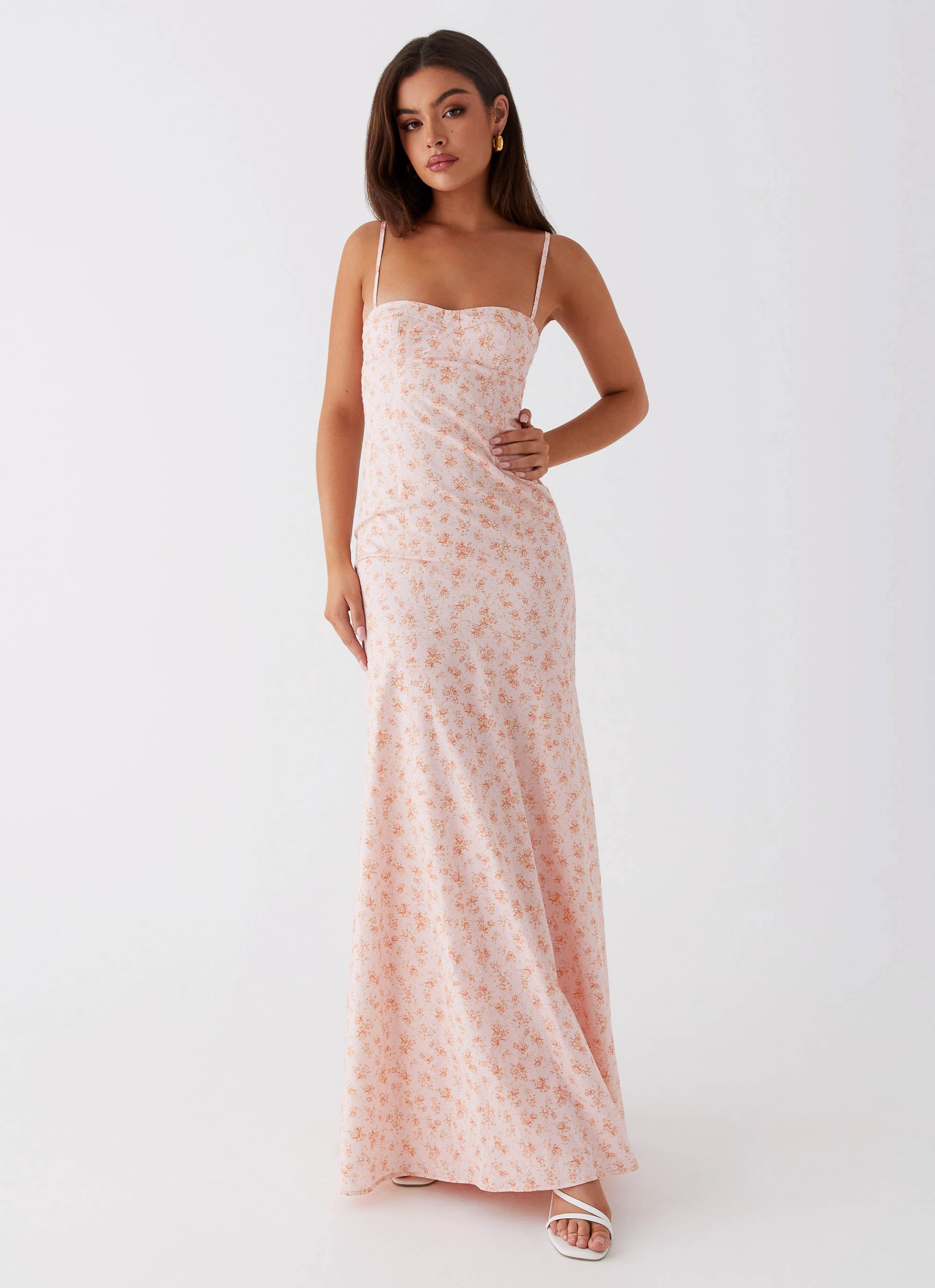 Britney Maxi Dress - Pink Ditsy Floral Practical work-to-play piece Comfortable Layering