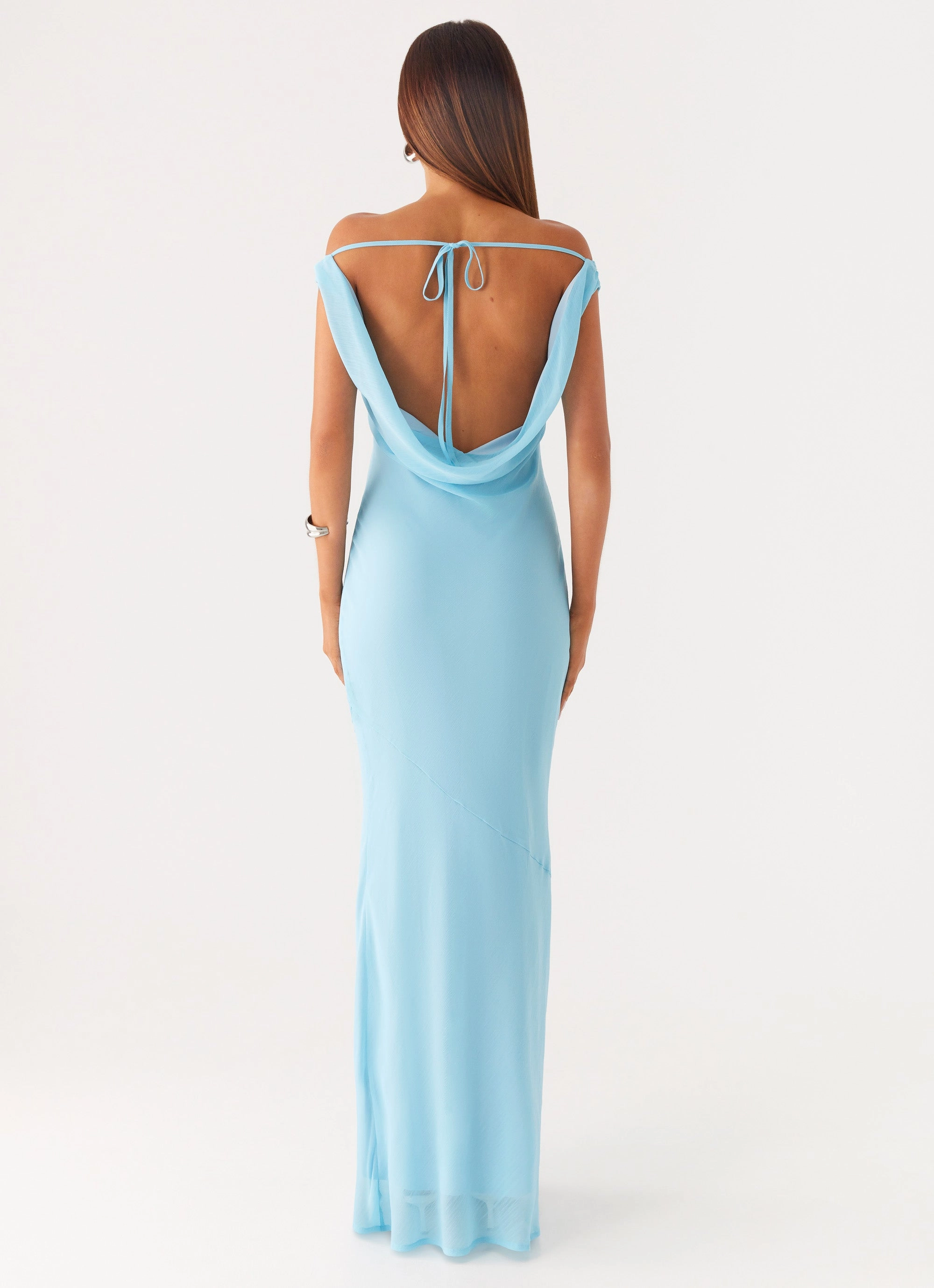 Brittany Chiffon Maxi Dress - Turquoise High-Neck