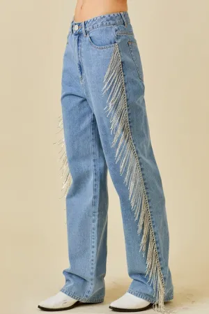 Quick-Dry Material StretchWaistband Broadway Rhinestone Denim Jeans
