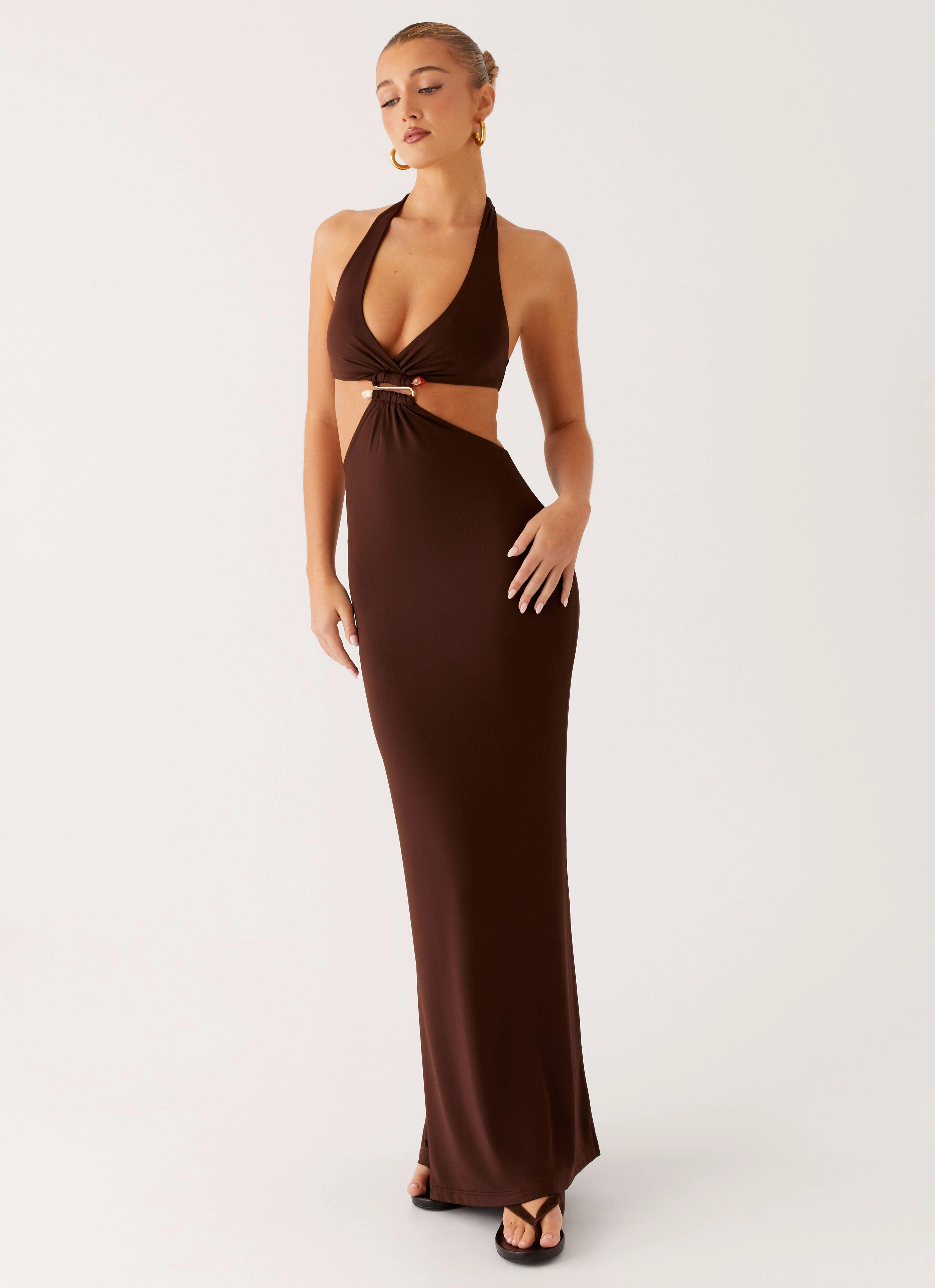 Lounge Feel BiasCutSilhouette Shawnie Maxi Dress - Chocolate
