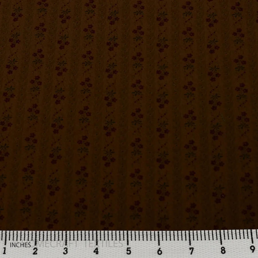 Brown Posy Stripe Cotton Print
