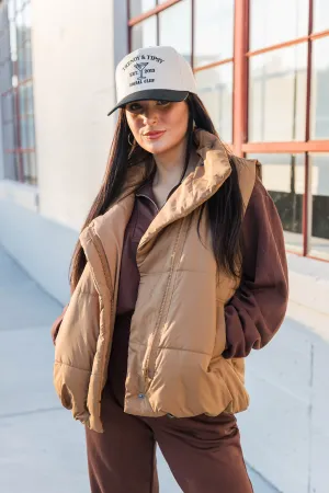 Airflow Mesh Insert Basic Dress Brown Puffer Vest