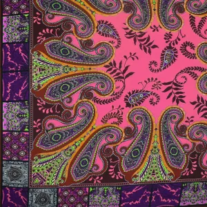 Brown-Purple-Multi Bandana Printed Stretch Silk Jersey Knit Fabric