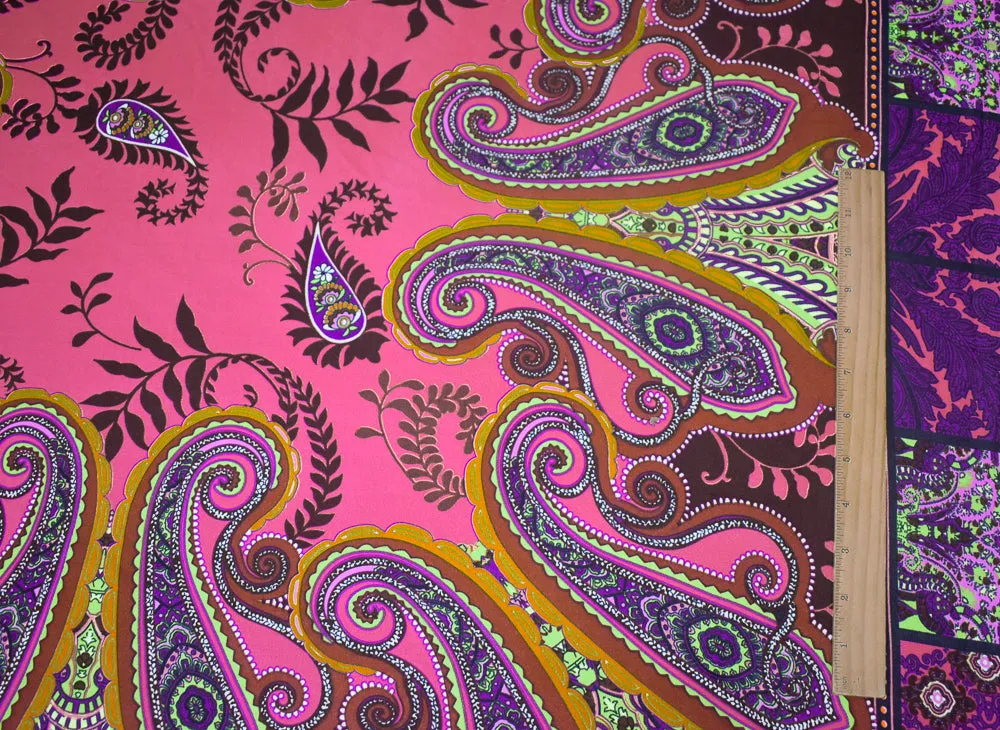 Brown-Purple-Multi Bandana Printed Stretch Silk Jersey Knit Fabric