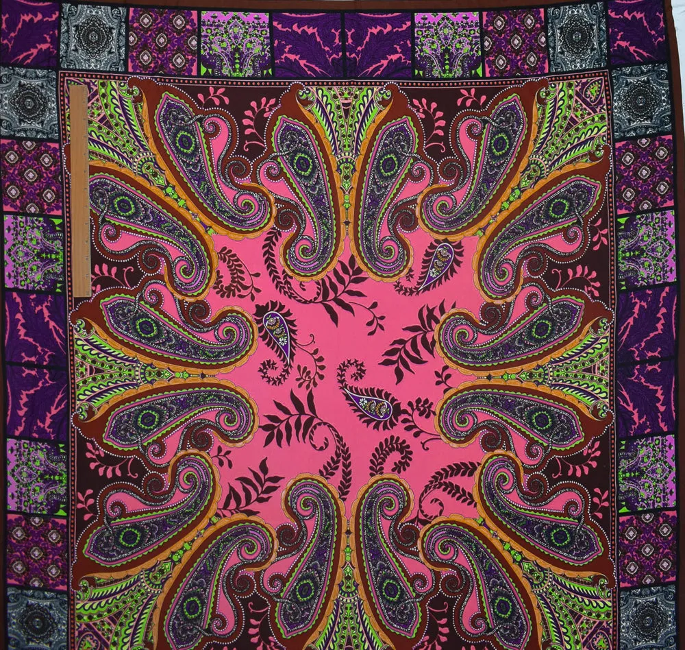 Brown-Purple-Multi Bandana Printed Stretch Silk Jersey Knit Fabric