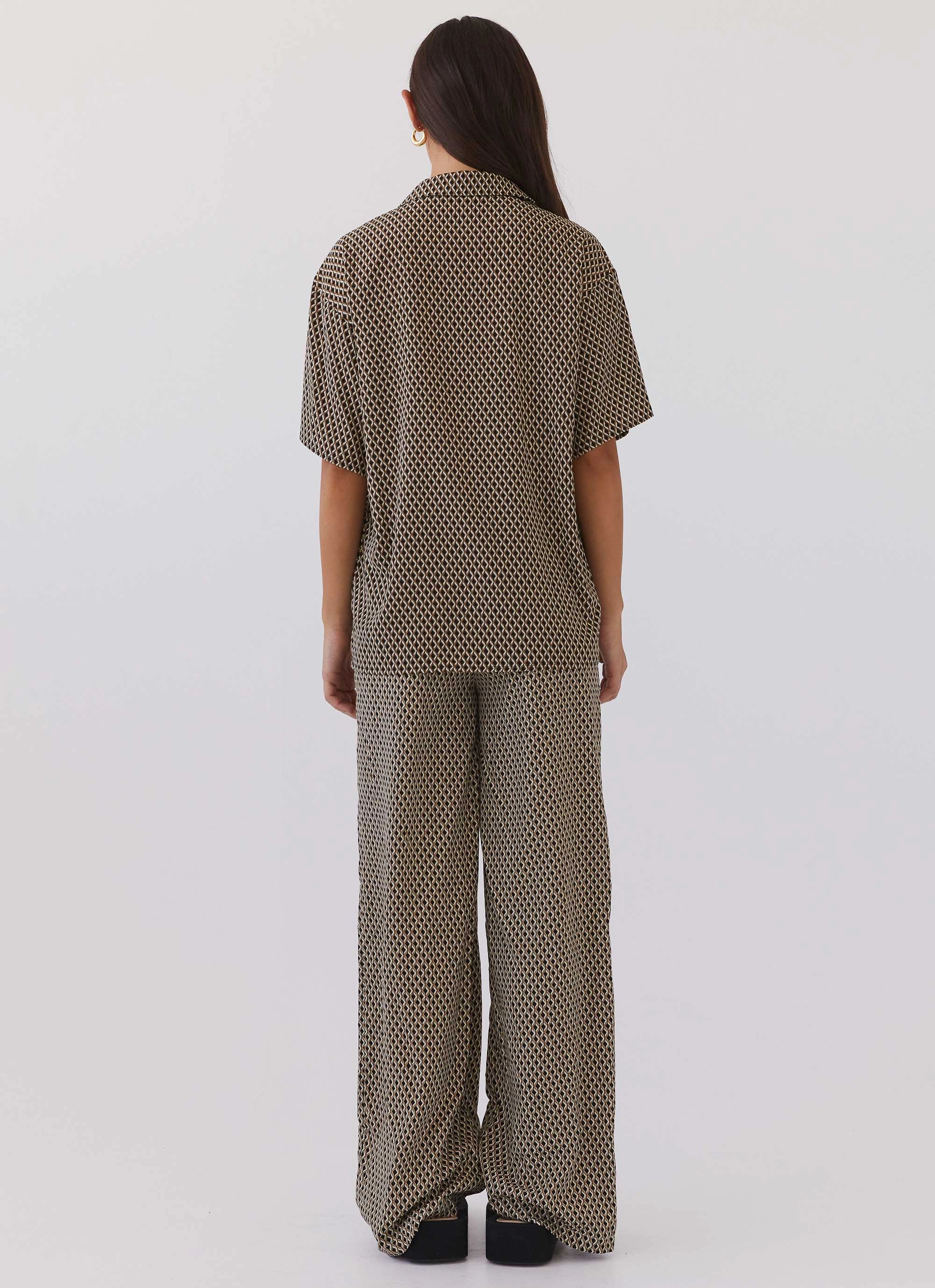 Bruno Wide Leg Pants - Brown Geo DoubleLayeredFabric Hiking Gear