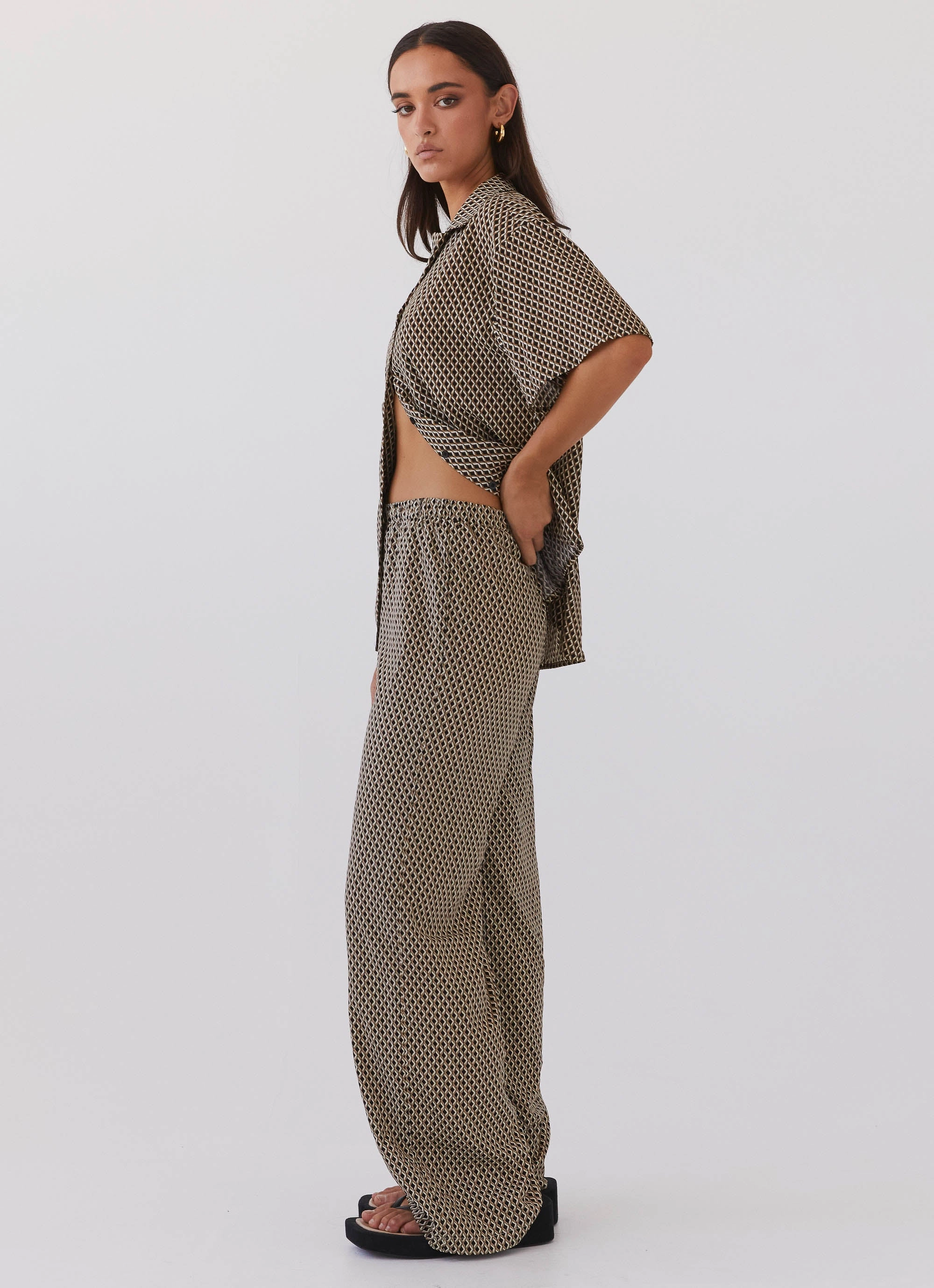 OdorResistant StaticResistantMaterial Bruno Wide Leg Pants - Brown Geo