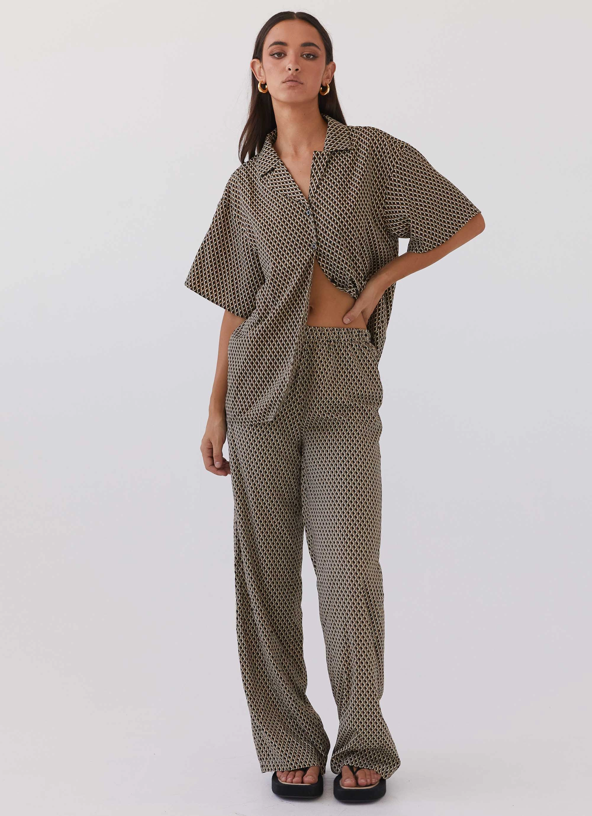 HypoallergenicMaterial Fast Move Bruno Wide Leg Pants - Brown Geo
