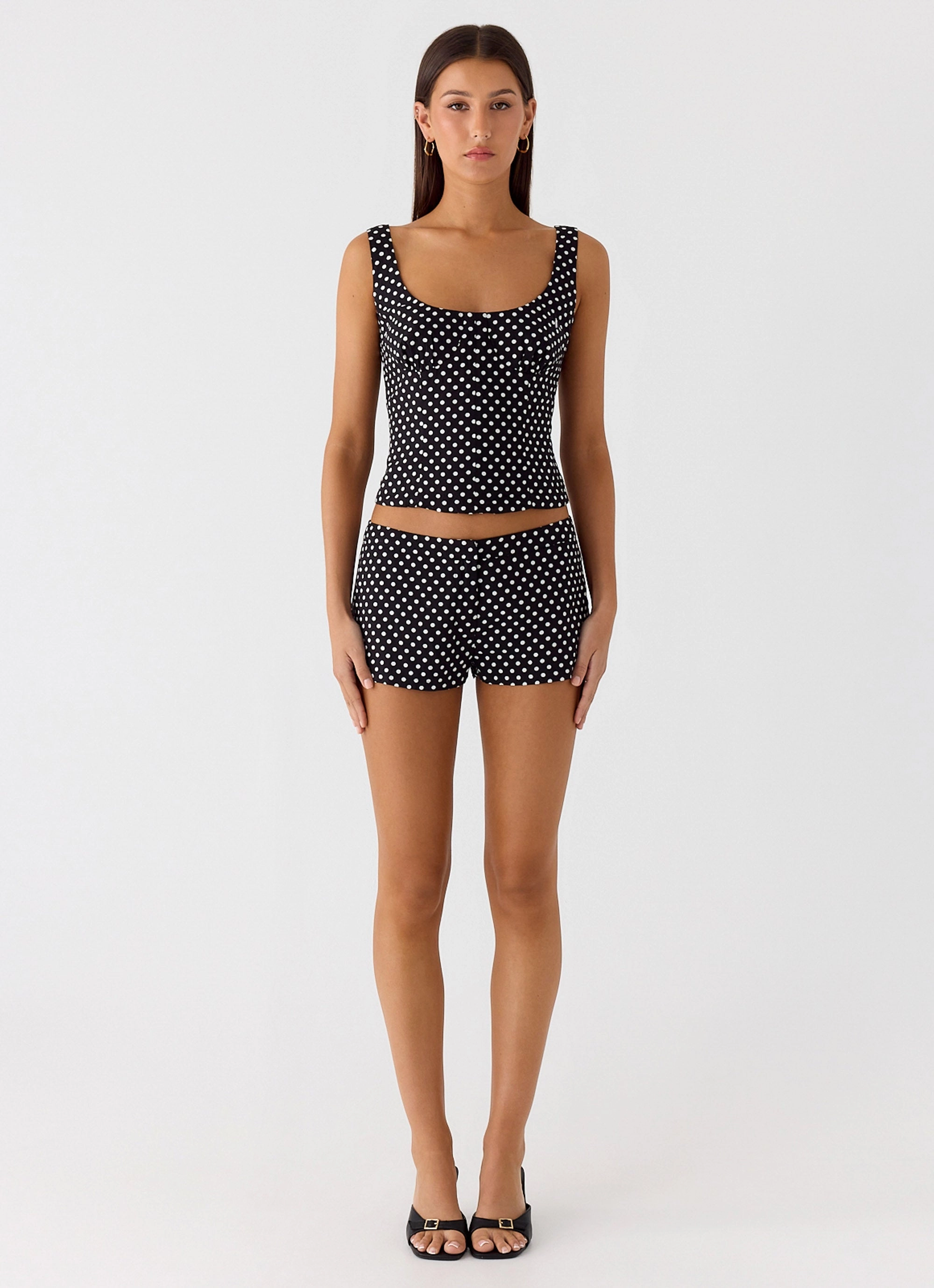 Coastline Mini Shorts - Black Polkadot SlimFitAdaptation NoTagLabel
