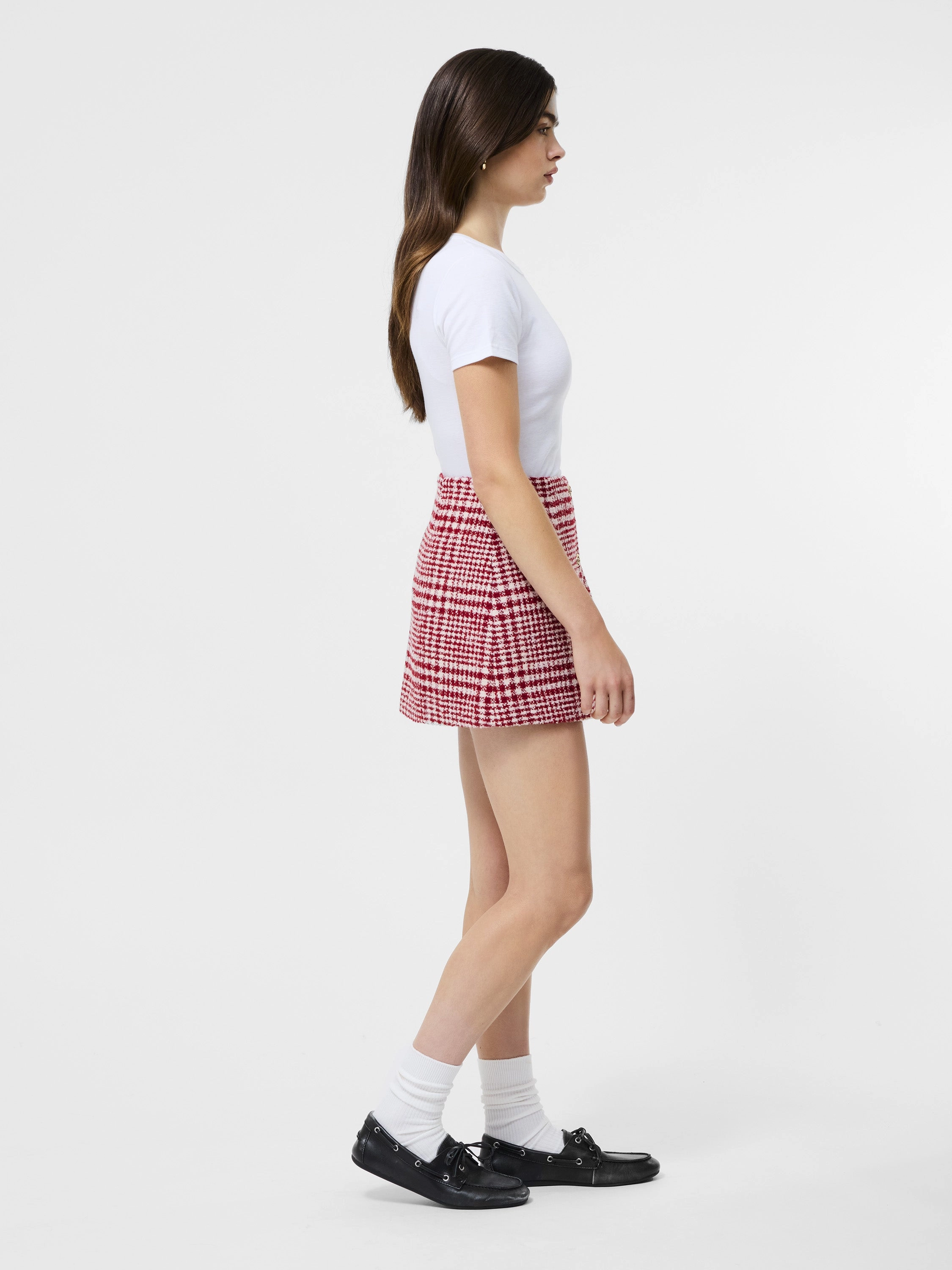 Wrinkle Resistant Finish Light Wear Brushed Houndstooth Mini Skirt