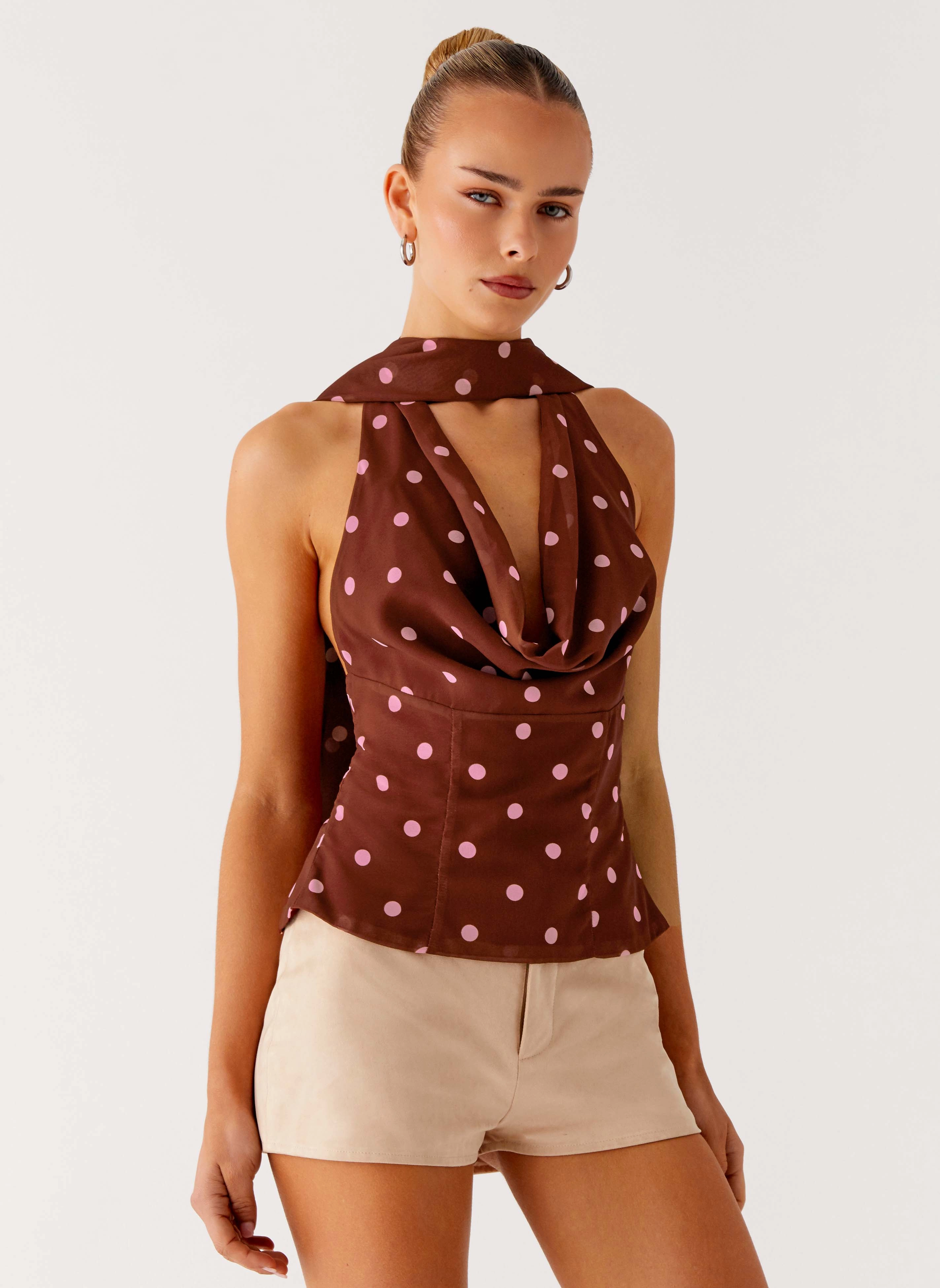 Stealing Love Scarf Top - Chocolate Strawberry Dot Comfortable Fabric QuickDry Technology