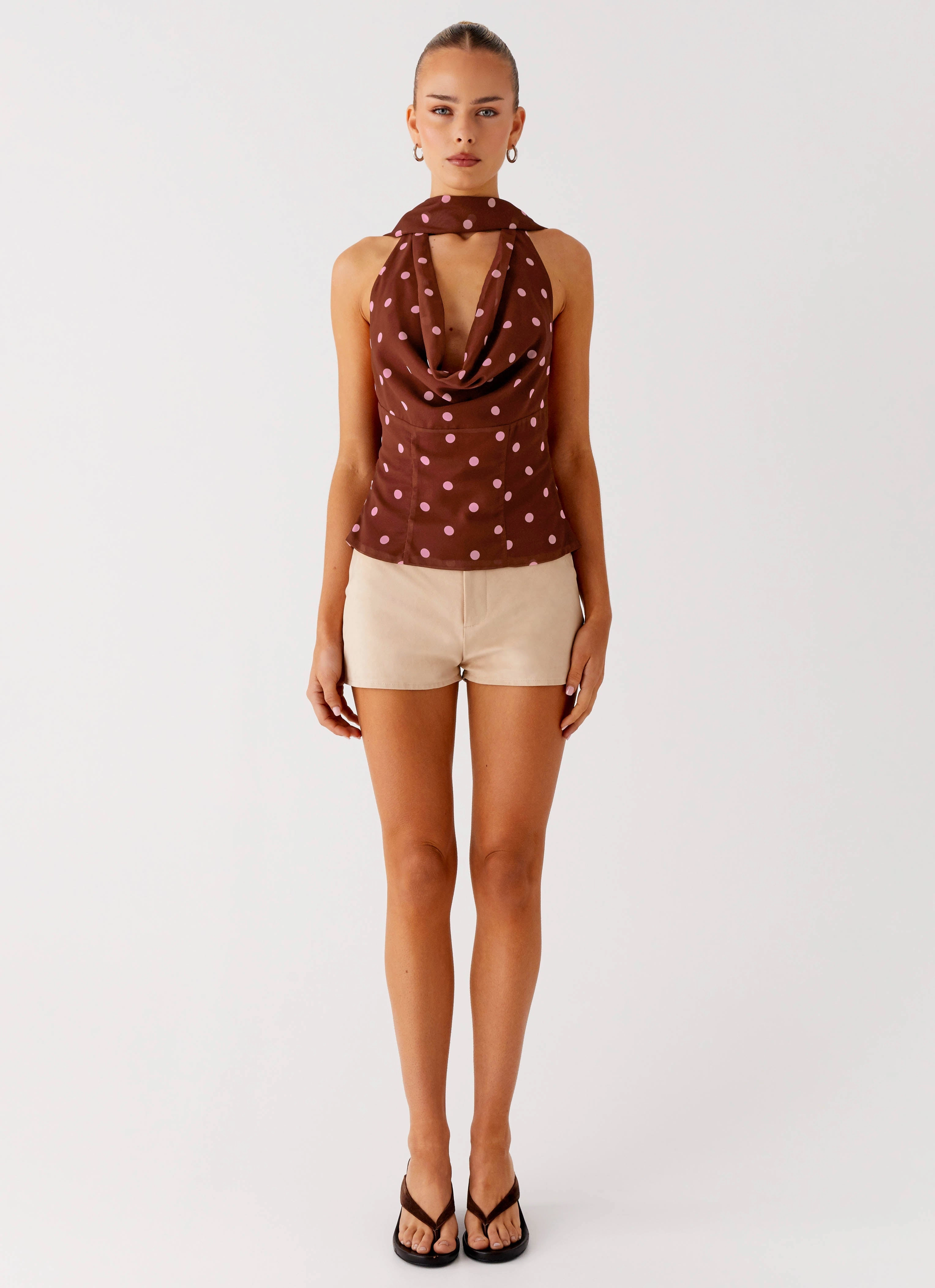 Non Iron Fabric Stealing Love Scarf Top - Chocolate Strawberry Dot