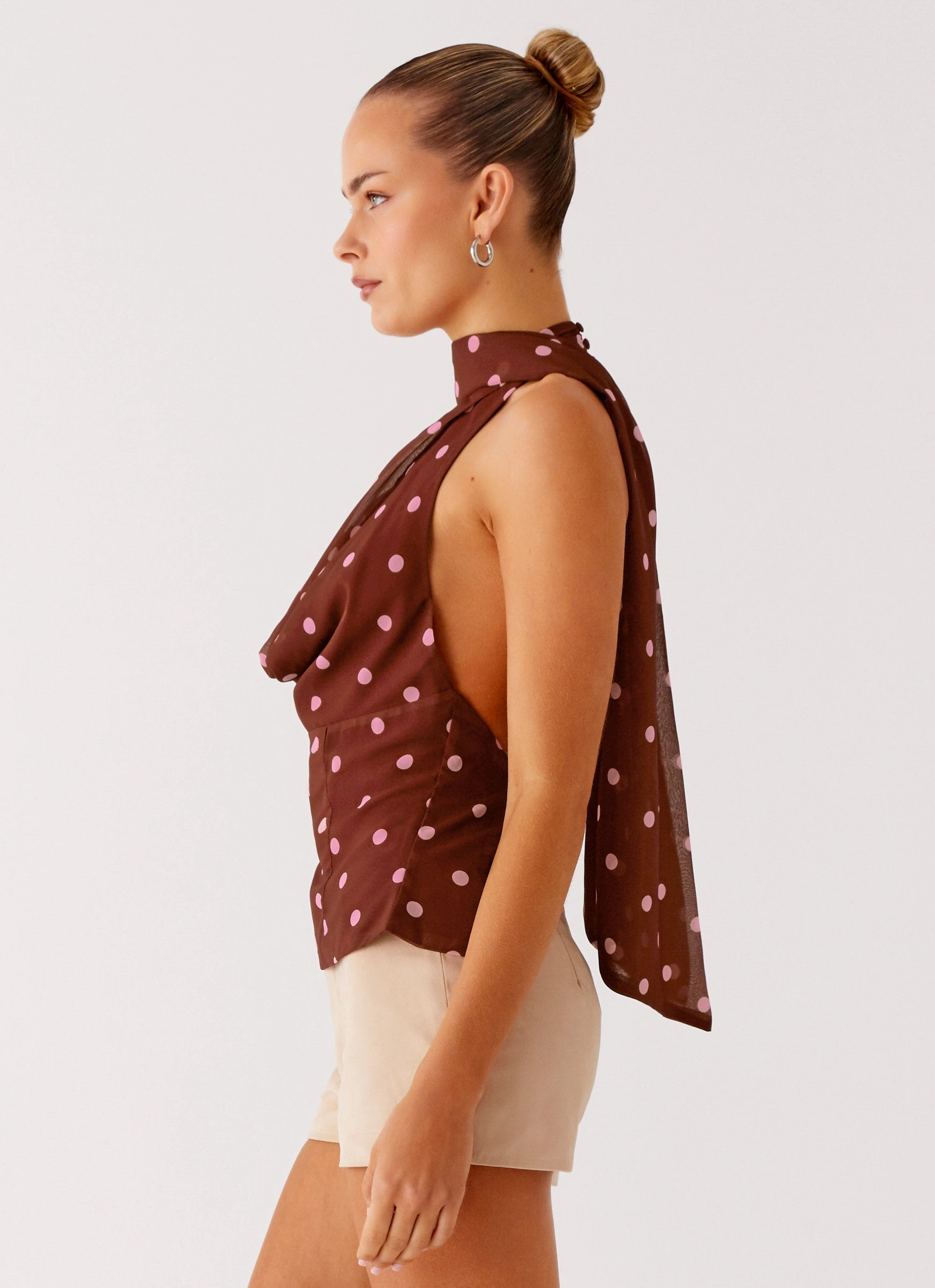 Stealing Love Scarf Top - Chocolate Strawberry Dot Relaxed Fit Shirt