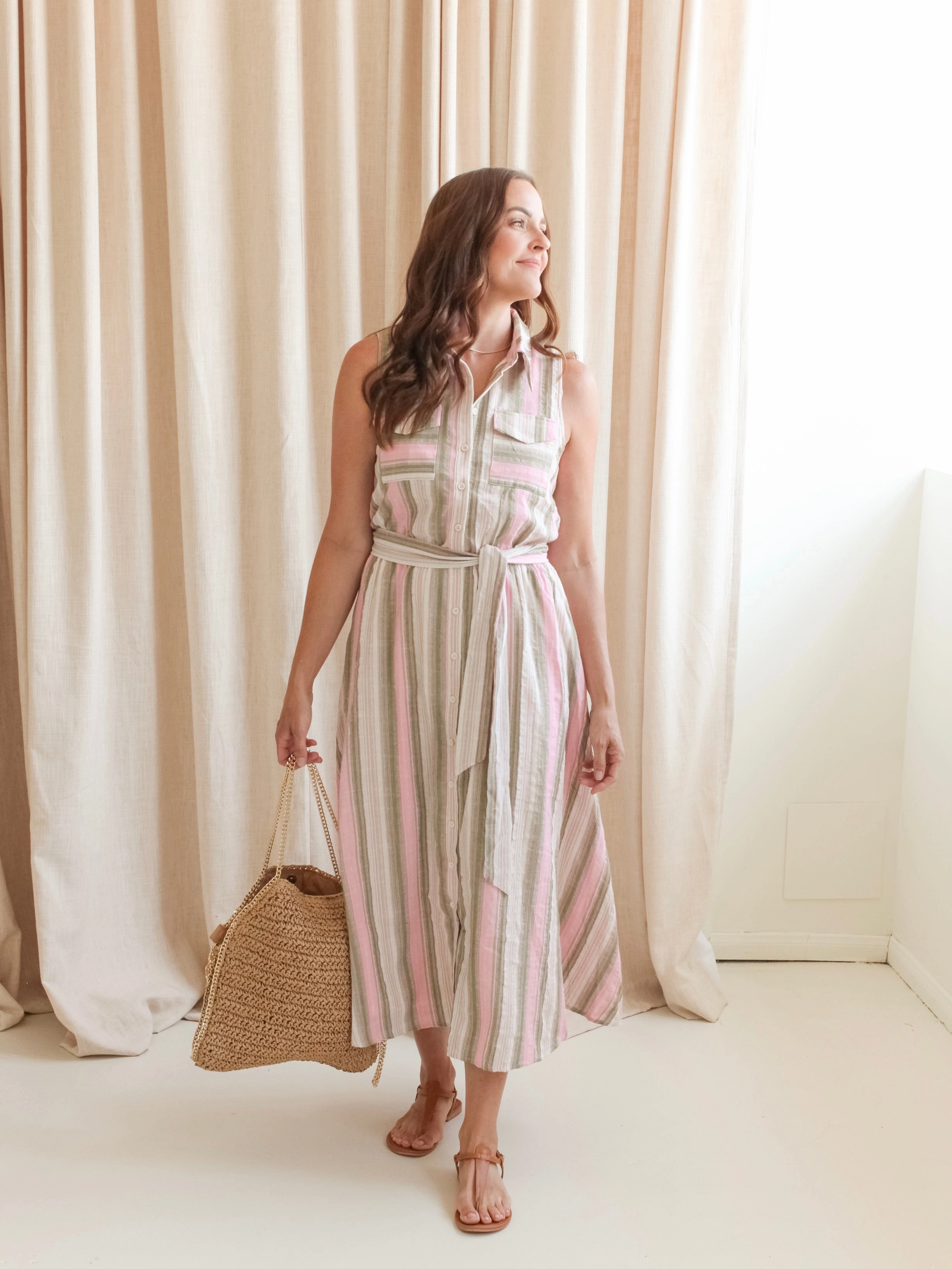 Travel Edge Brynlee Pink Stripe Midi Dress