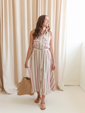 Travel Edge Brynlee Pink Stripe Midi Dress