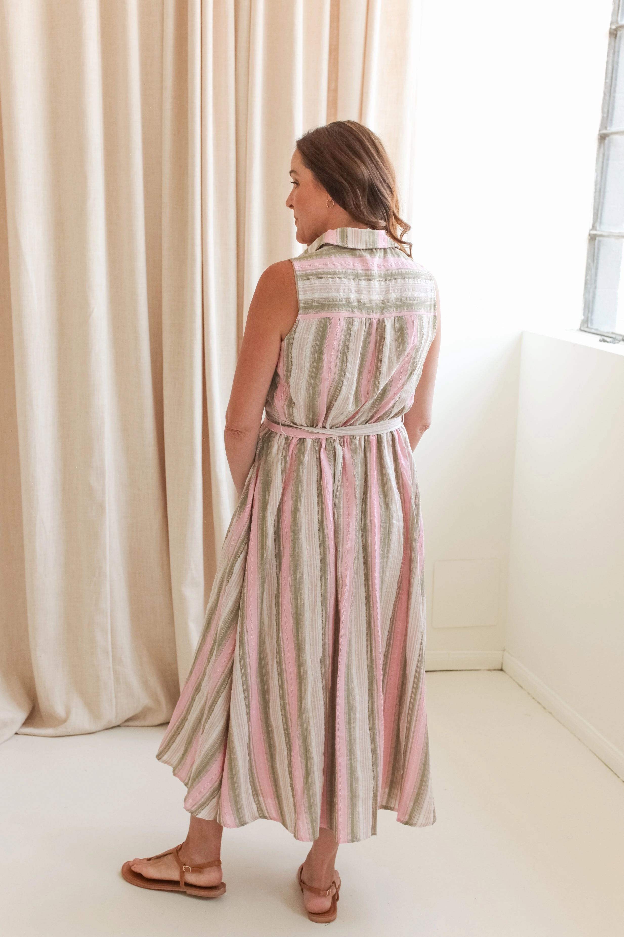 Natural Fit Shape Retention Brynlee Pink Stripe Midi Dress