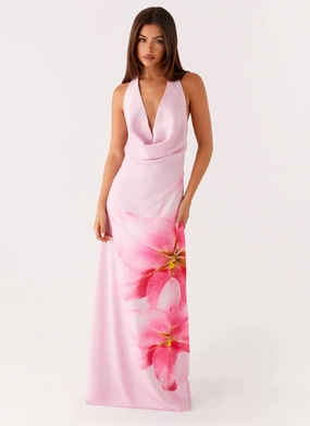 Bryony Cowl Maxi Dress - Pink Shine Dressy soft elegance