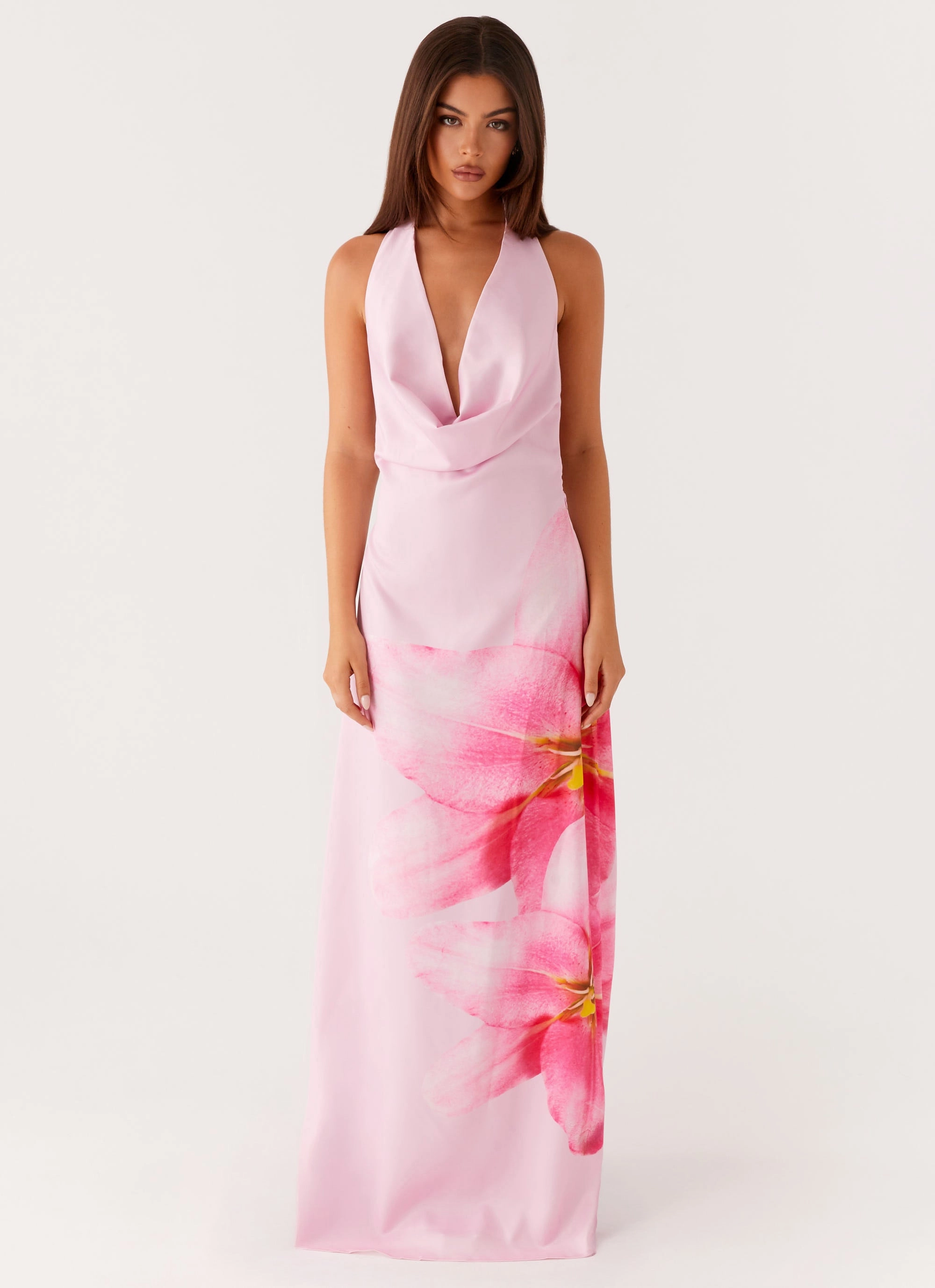 Elegant Comfort Compact Fit Bryony Cowl Maxi Dress - Pink