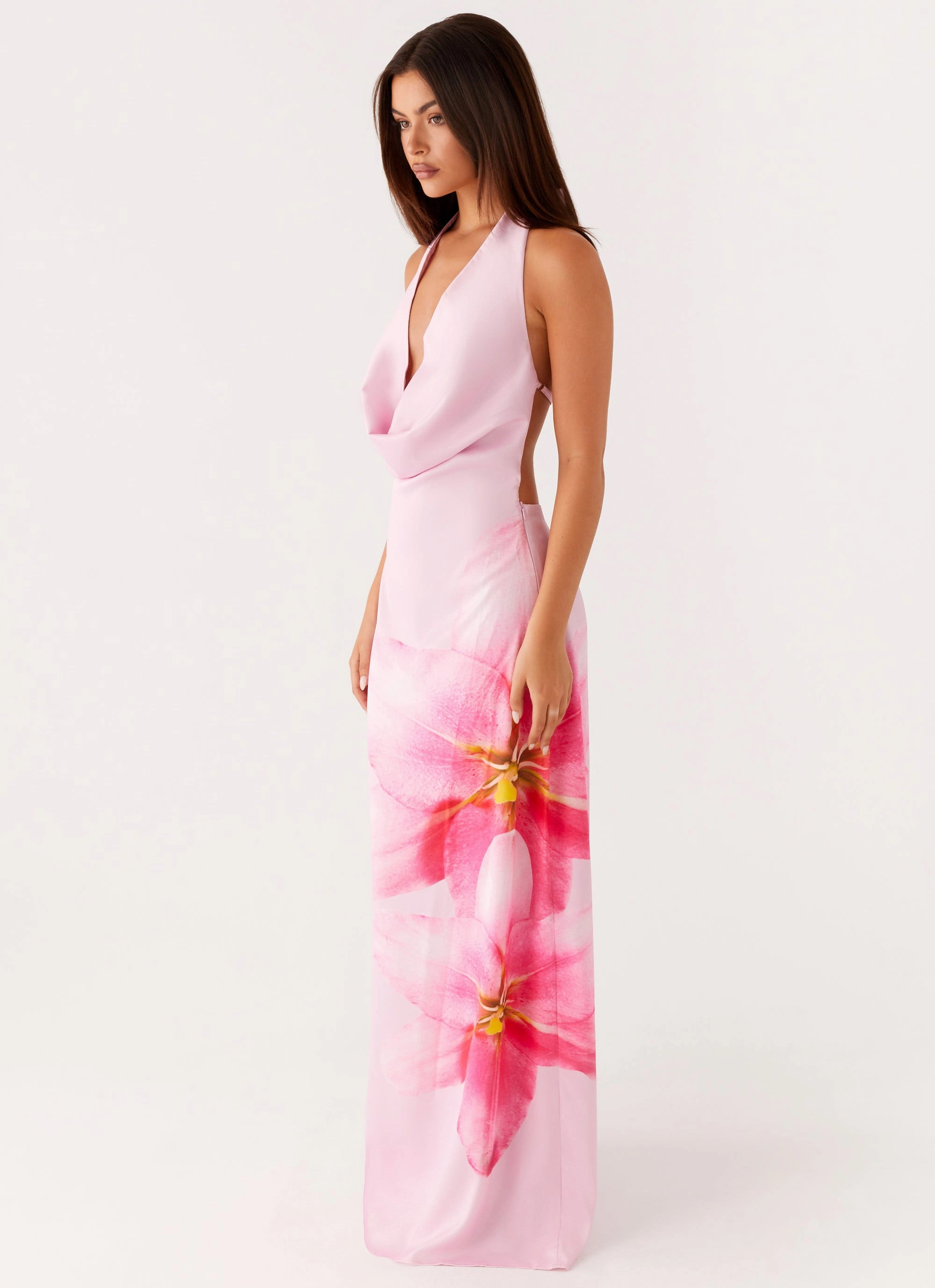 Bryony Cowl Maxi Dress - Pink Edge Detail