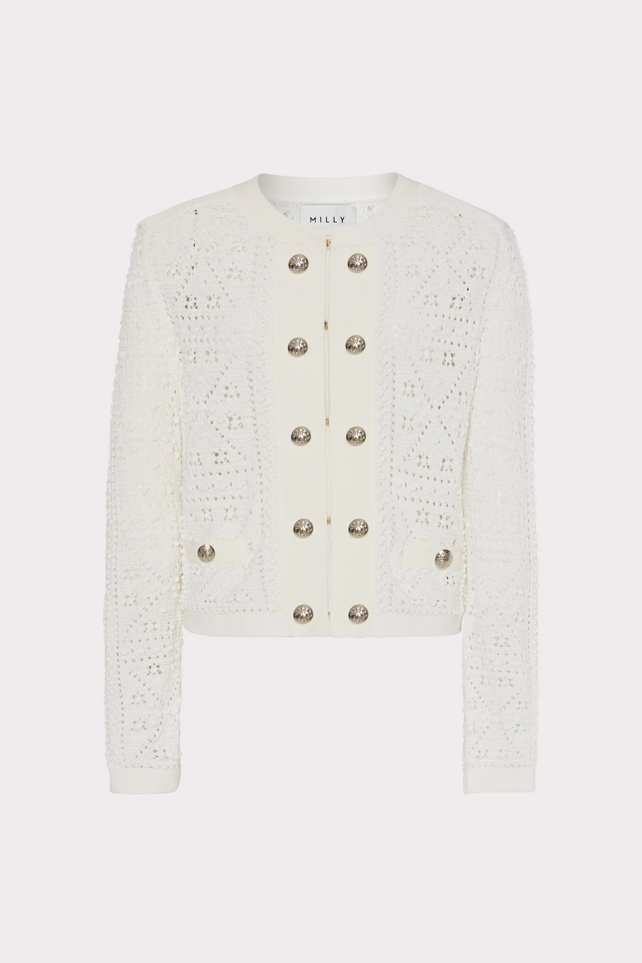 Bubble Pointelle Knit Jacket Sleek Layer Look Comfortable fit