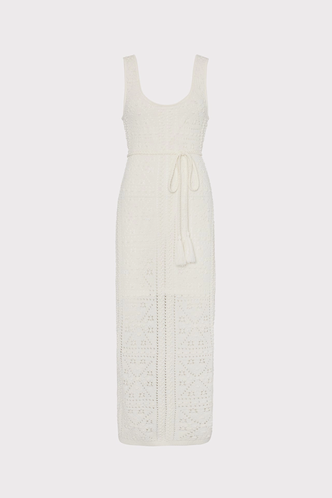 Delicate Tone Bubble Pointelle Knit Midi Dress