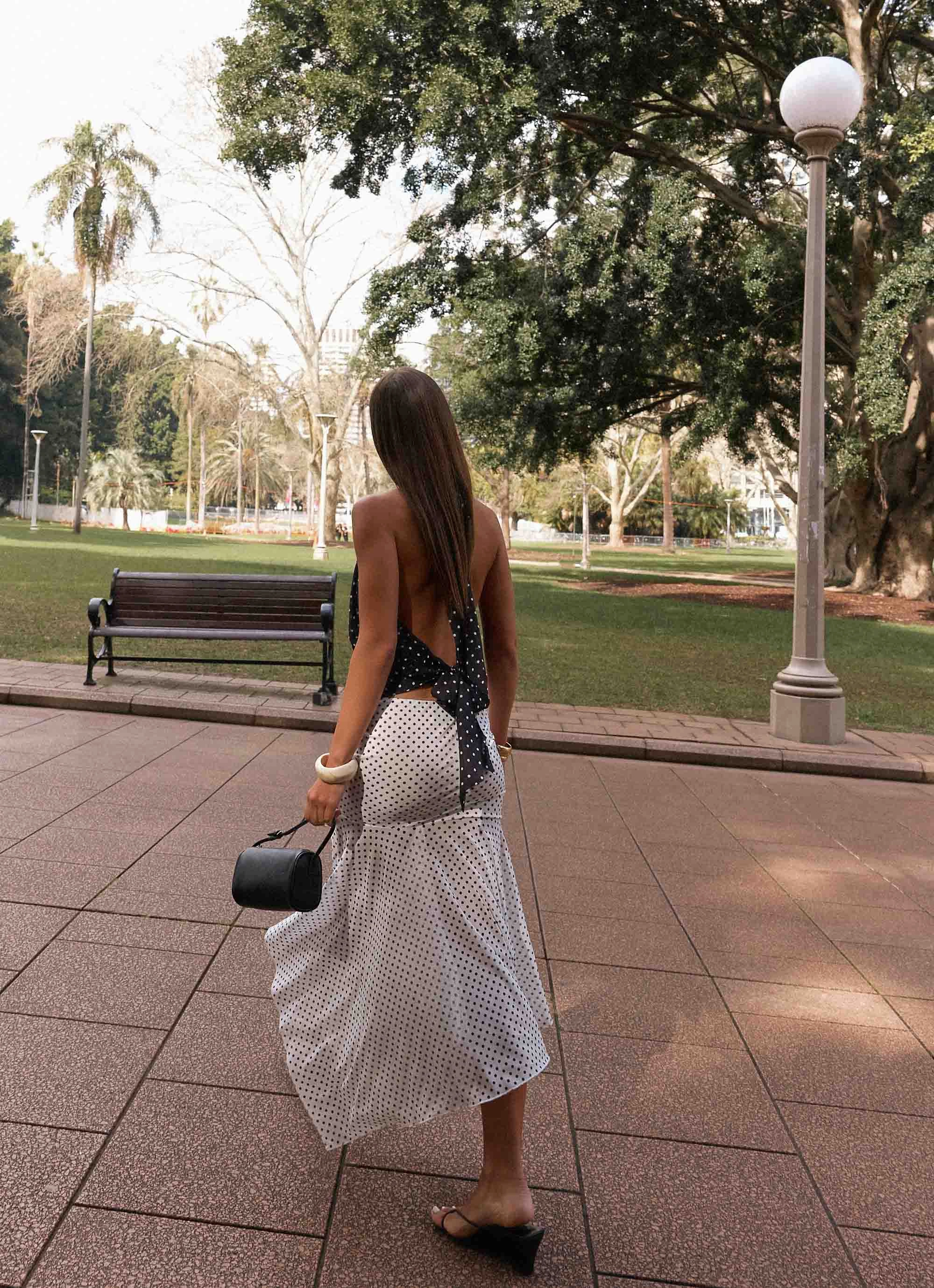 Buffy Maxi Skirt - White Polkadot Silk Touch