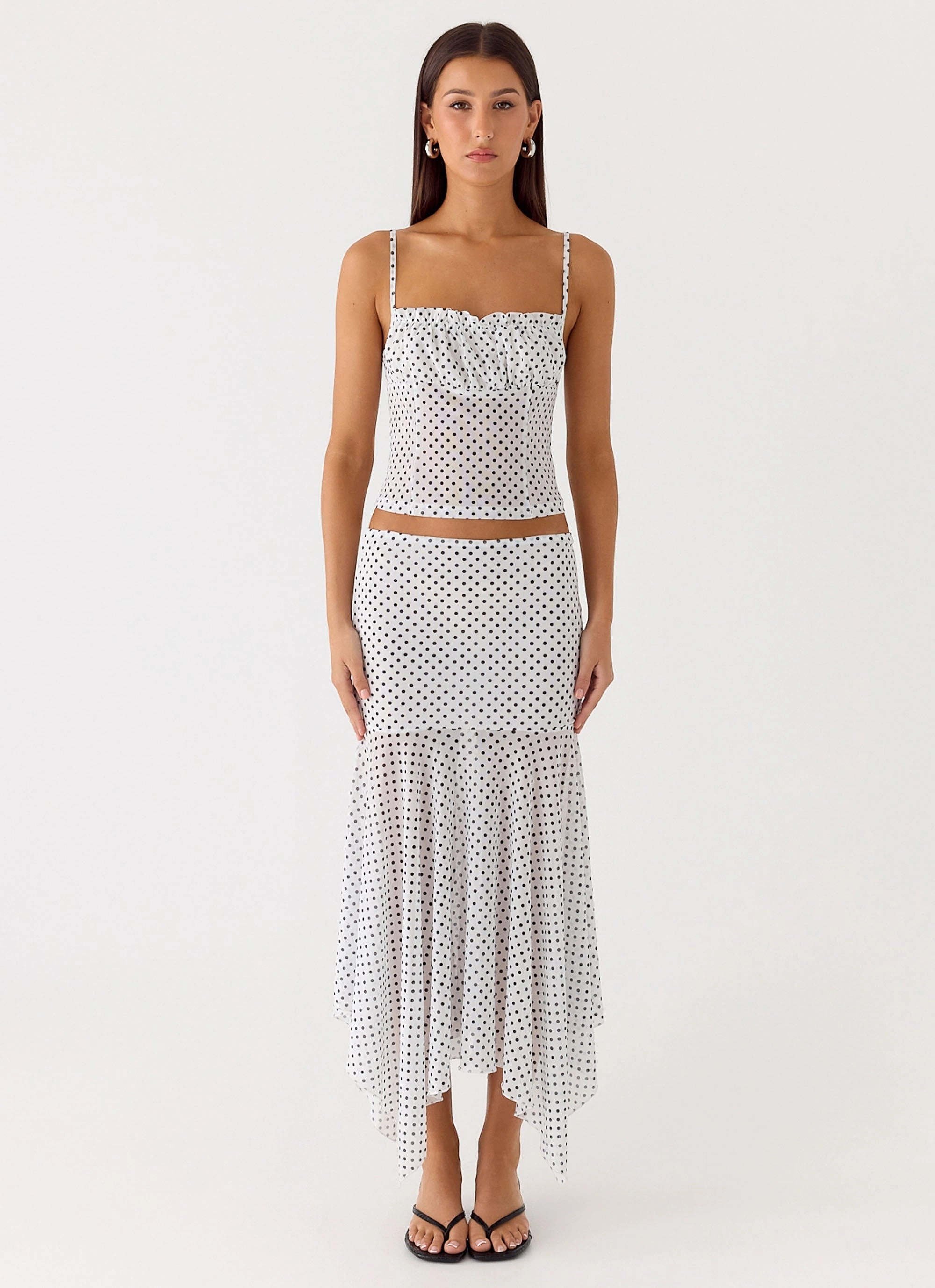 Buffy Maxi Skirt - White Polkadot Cultural Event Laser Cut Edges