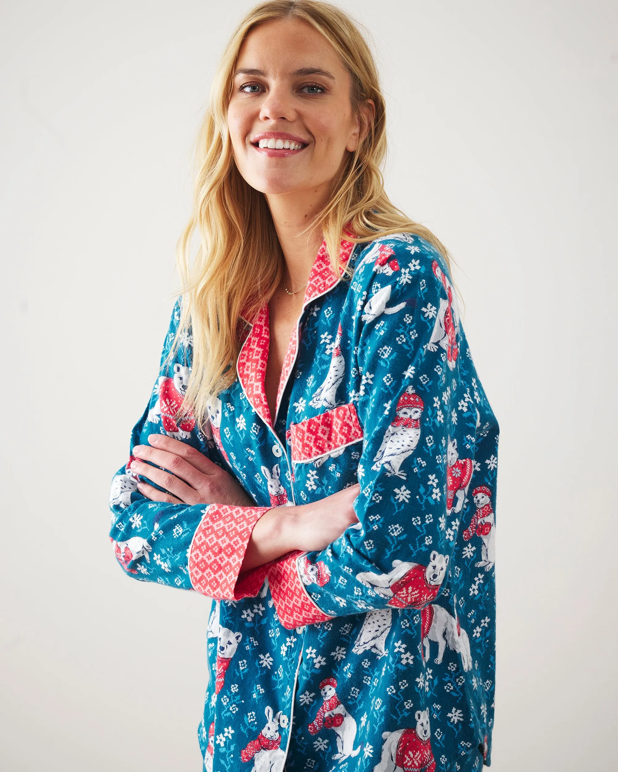 Bundled Up - Lightweight Flannel Long PJ Set - Navy