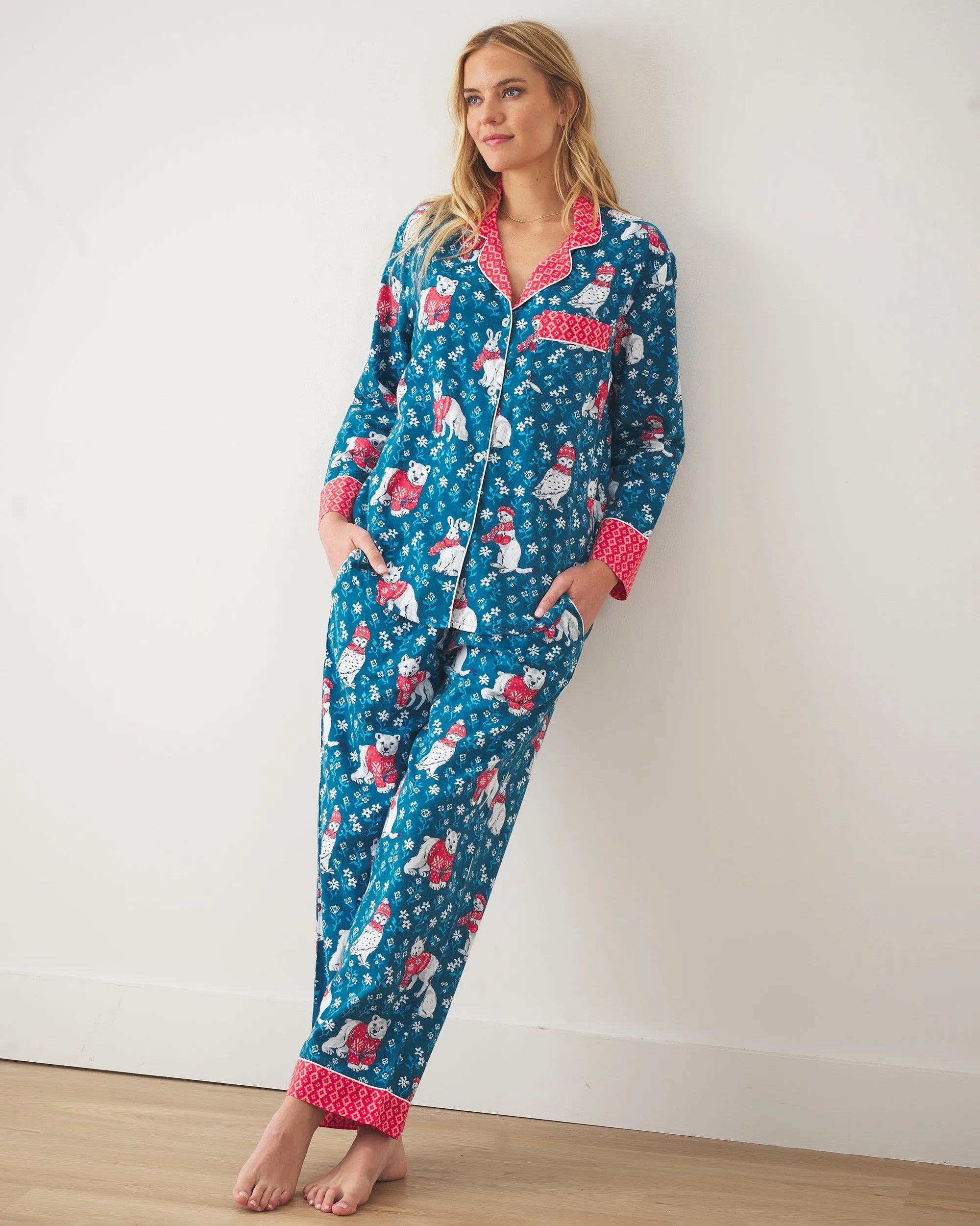 Bundled Up - Lightweight Flannel Long PJ Set - Navy