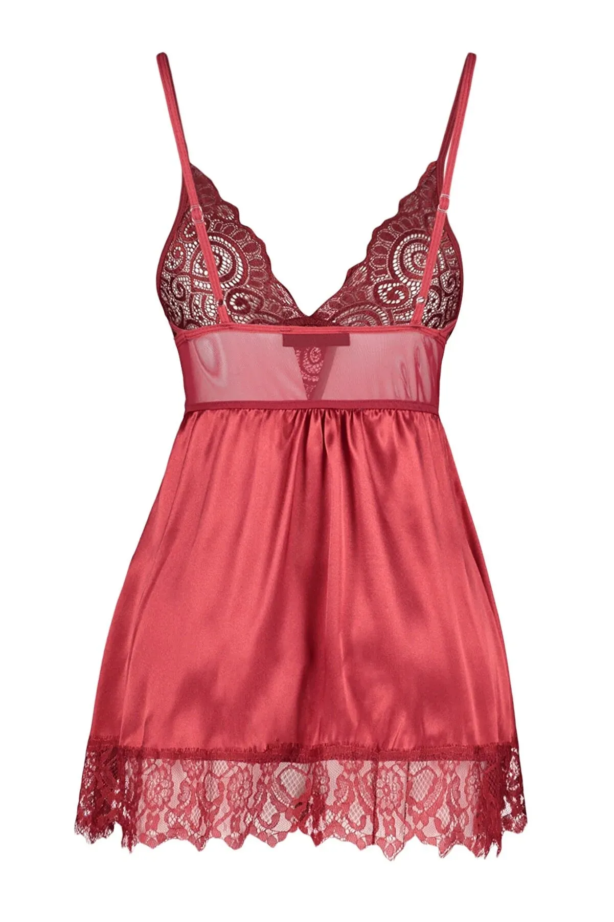 Burgundy Satin Lace Detailed Babydoll