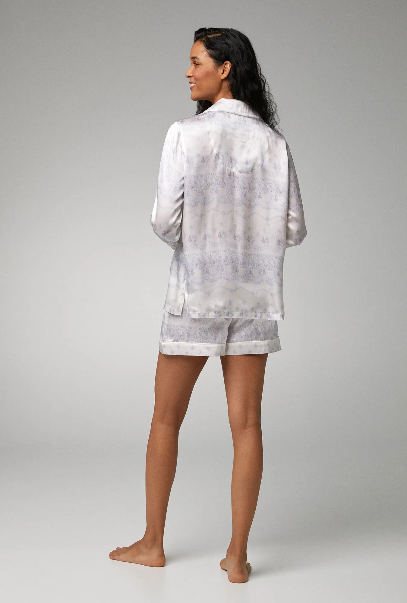 Buttercream Long Sleeve Classic Woven Silk Satin Shorty PJ Set