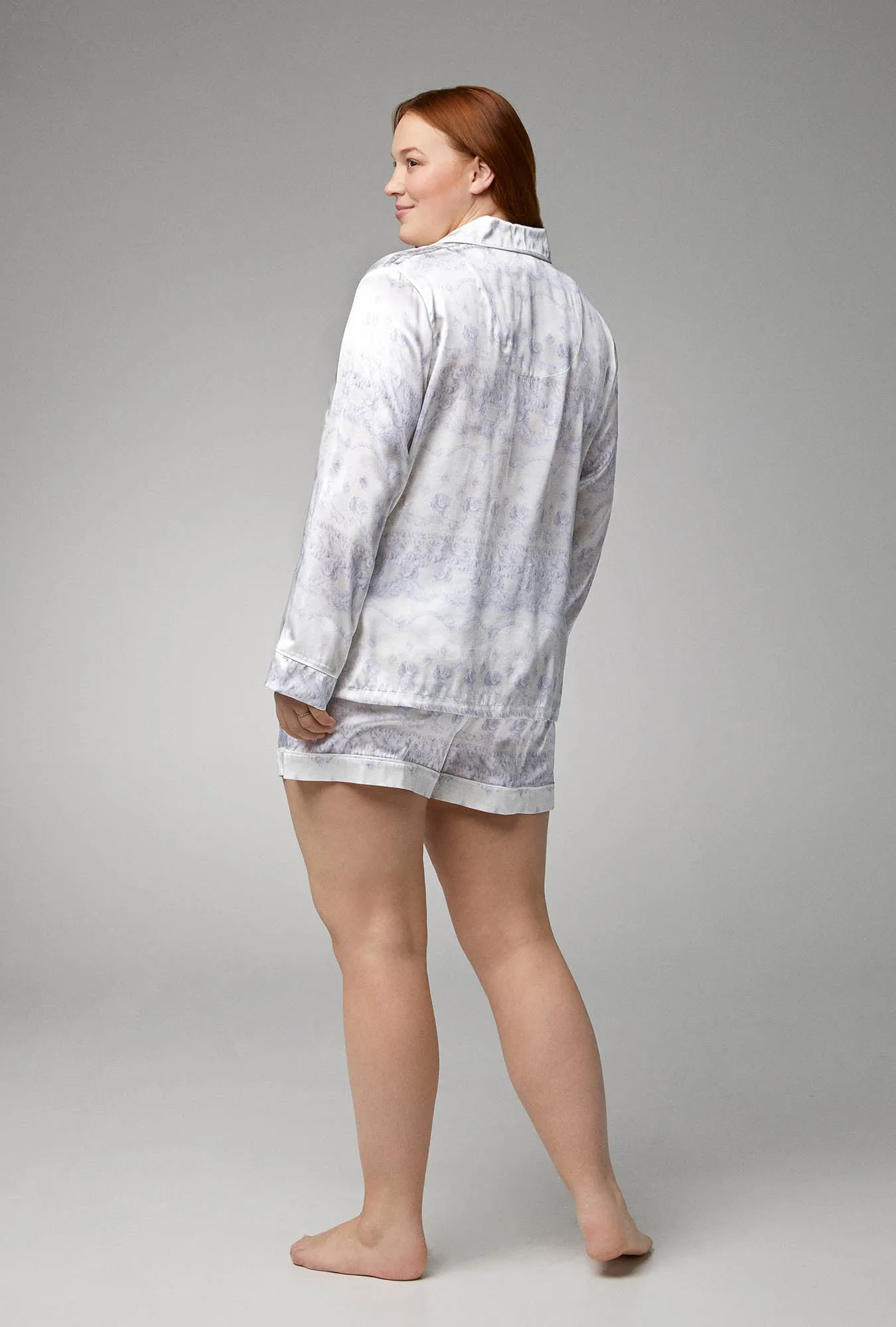 Buttercream Long Sleeve Classic Woven Silk Satin Shorty PJ Set