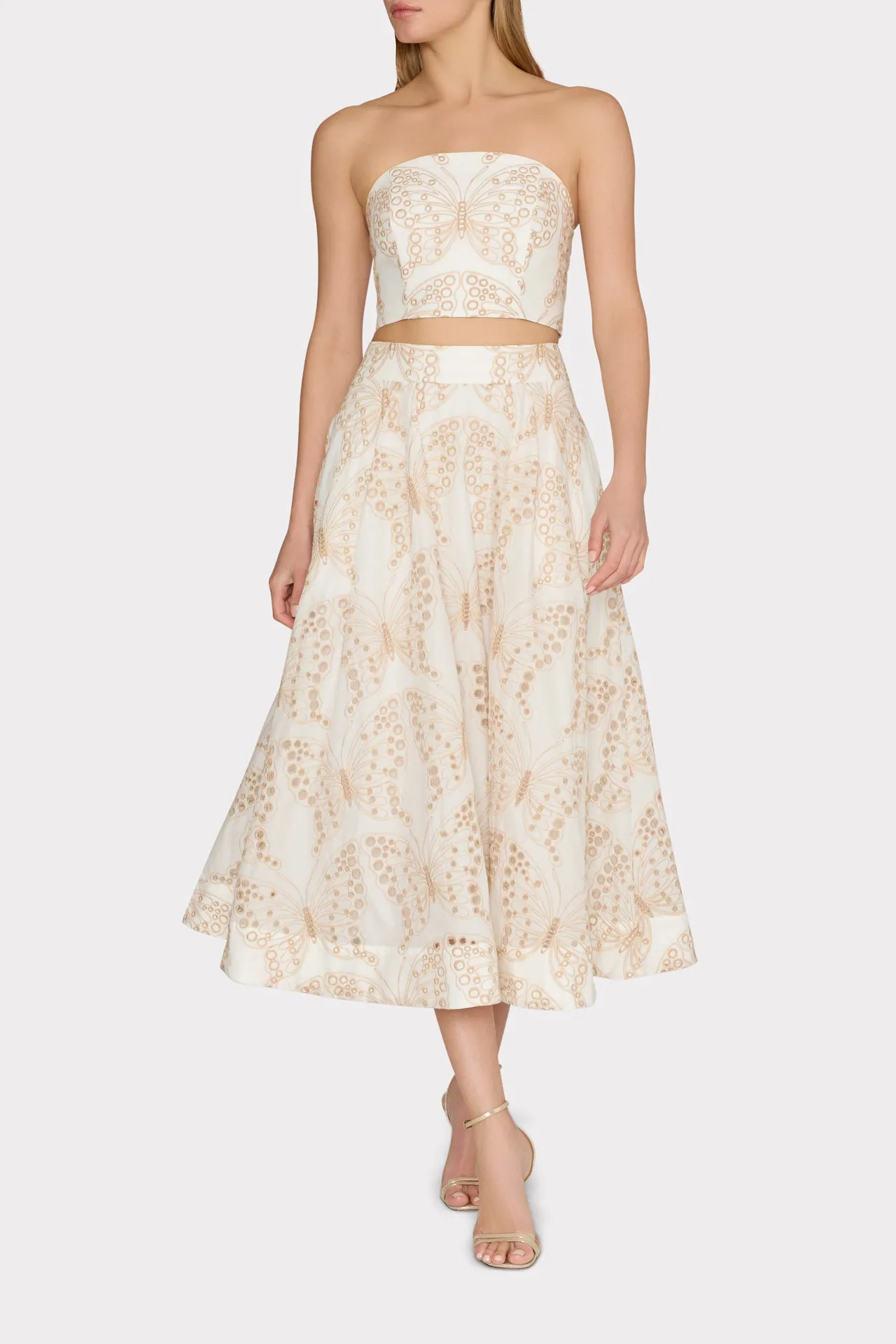 Neutral Tone Palette Midweight Four Way Stretch Butterfly Eyelet Strapless Crop Top