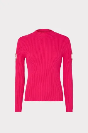 Adaptive Waistband Shoulder Cut Out Knit Mock Neck