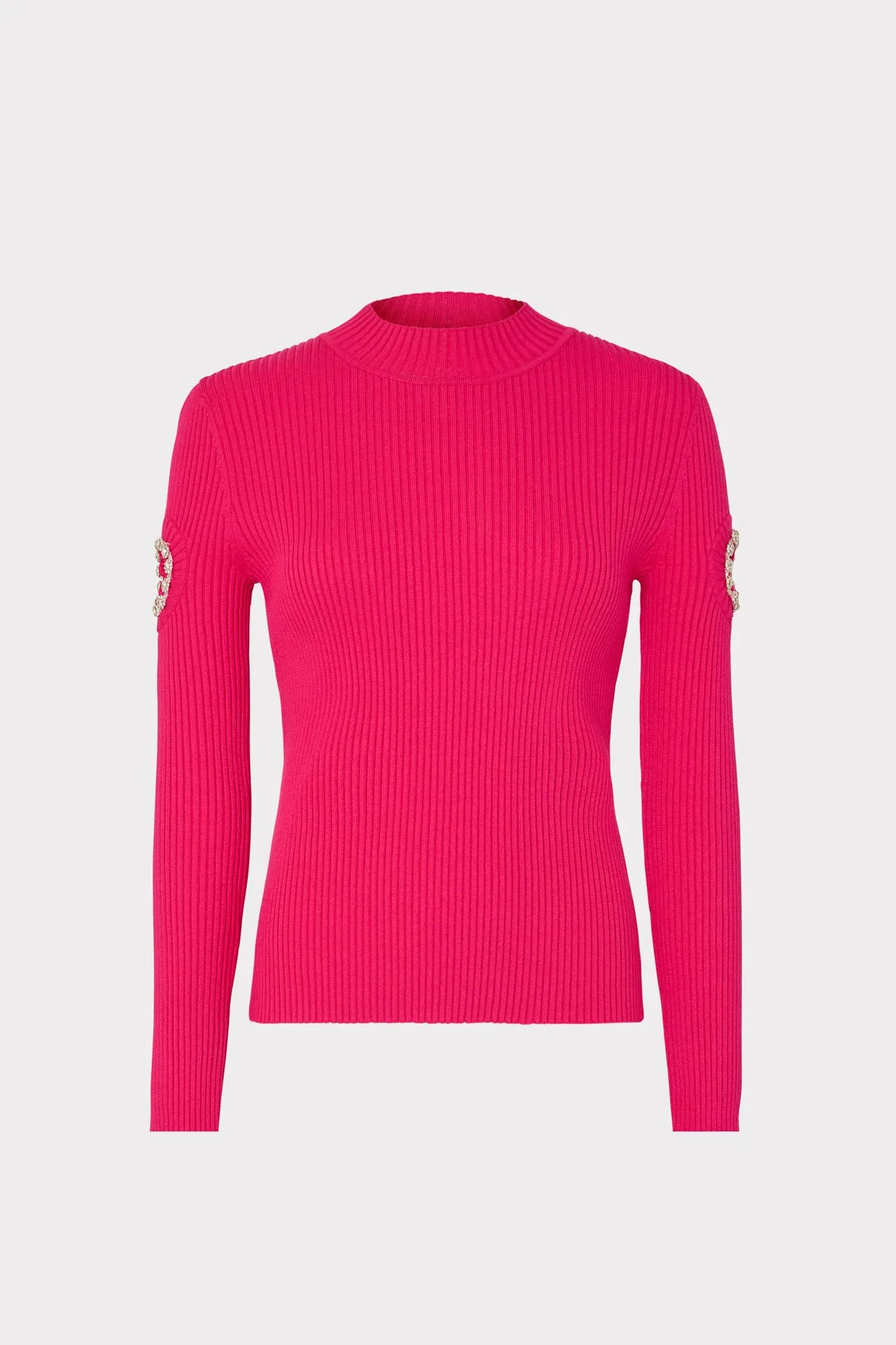 Adaptive Waistband Shoulder Cut Out Knit Mock Neck