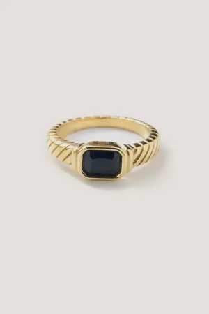 Braided Black Onyx Gem Ring Double Layered Hem