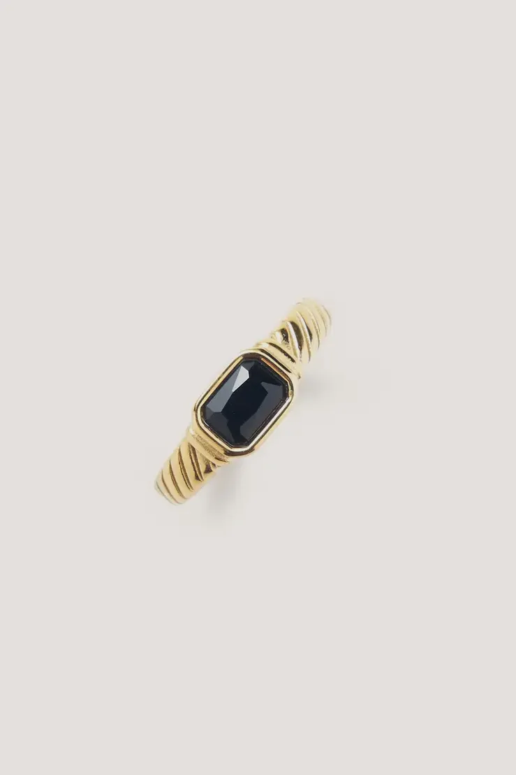Reinforced Hems Braided Black Onyx Gem Ring