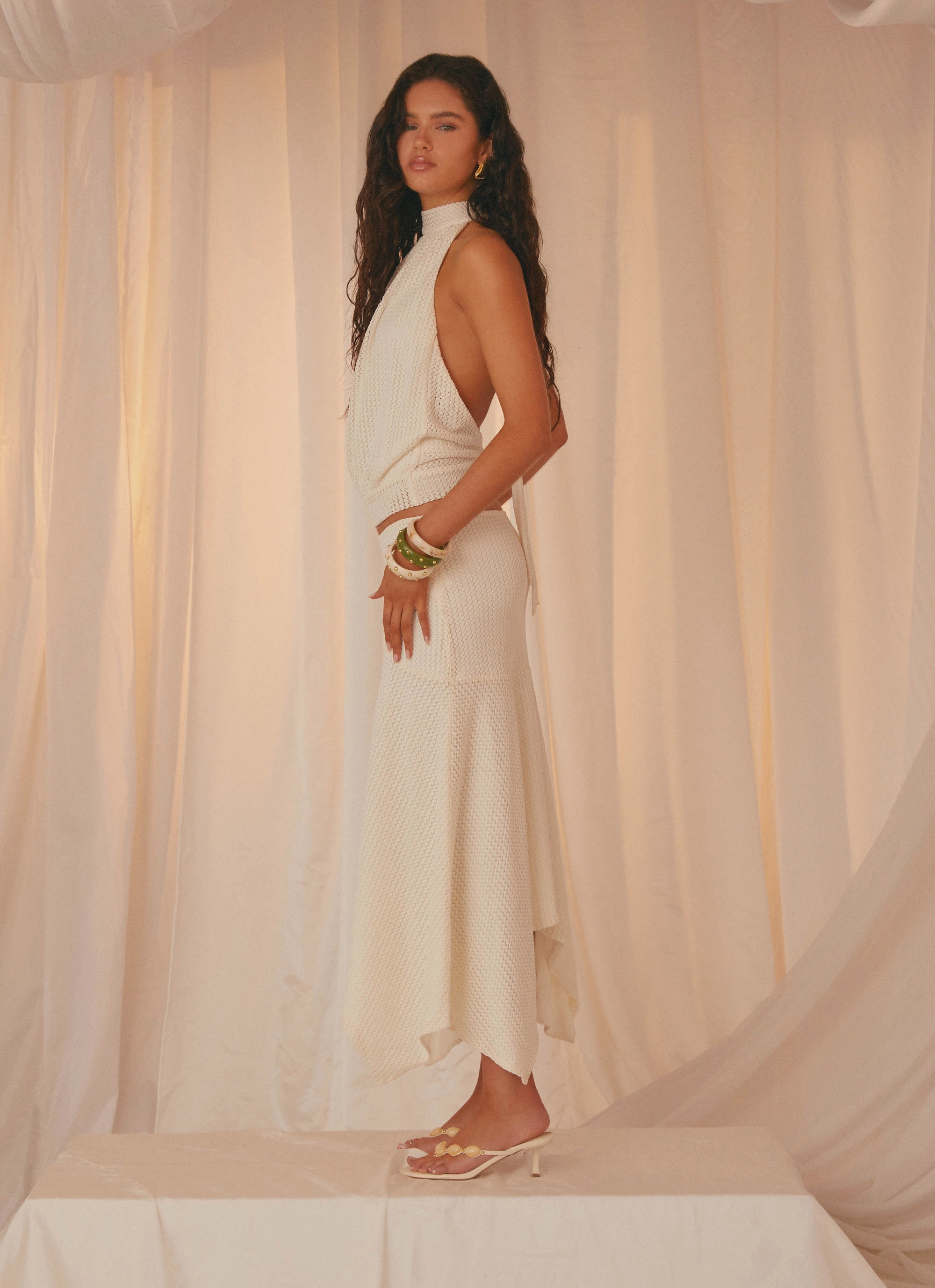 Evaden Low Rise Midi Skirt - Ivory Comfortable Feel Evening Outing